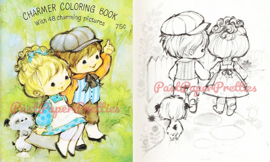 Vintage Printable Coloring Book Little Charmer Adorable Sunbonnet Kids 1970 PDF Instant Digital Download Kitsch Girls Boys Book Two 48 Pages