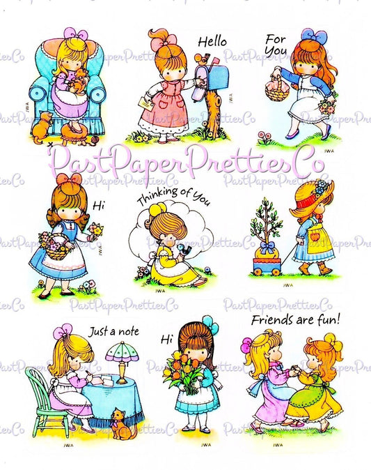 Vintage Retro Sticker Sheet Cute Kawaii Friendship Girls PDF Instant Digital Download Sweet Little Pinafore Ladies Decals Seals