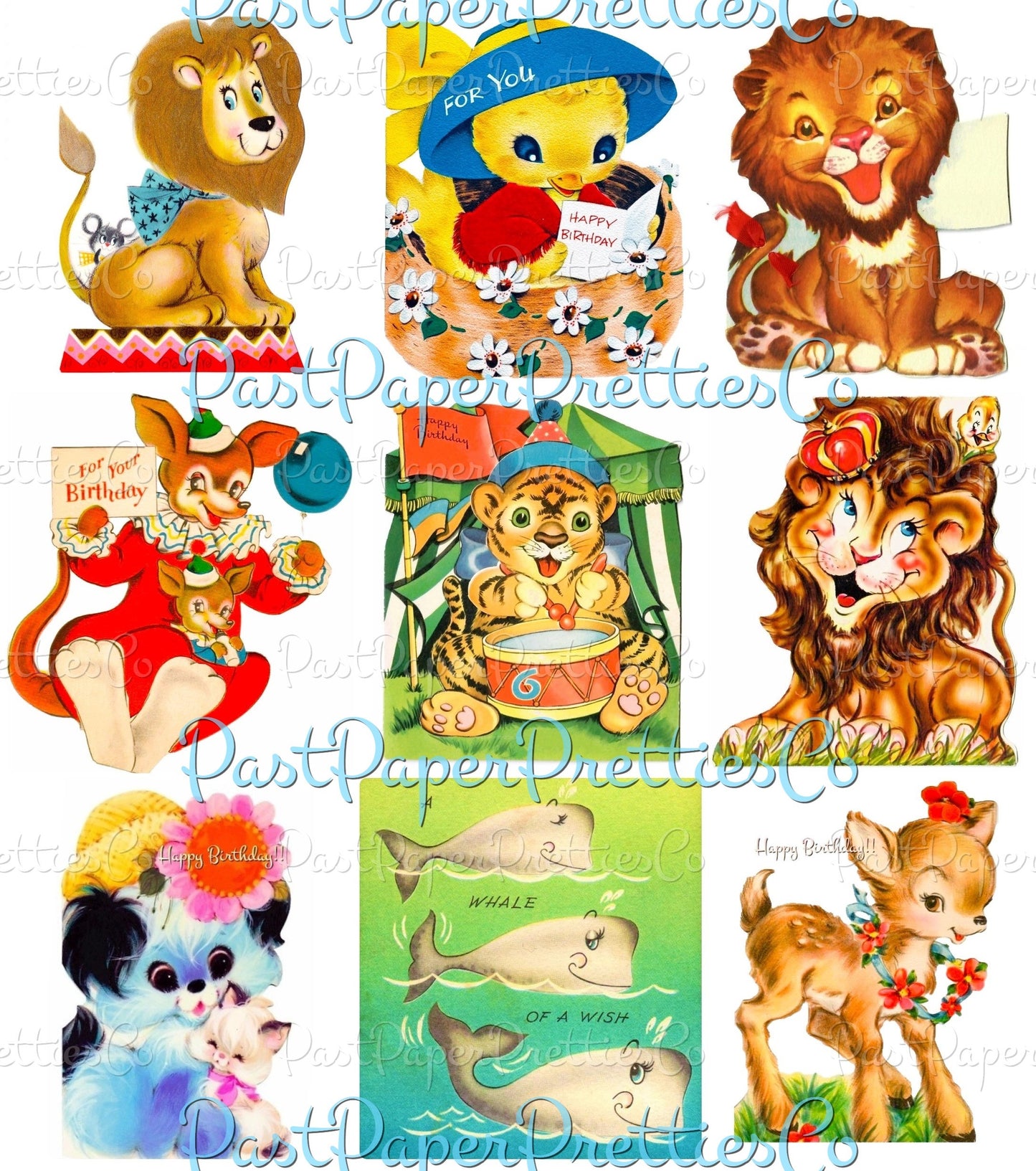 99 Vintage Printable Happy Birthday Animals ATC Cards Collage Sheets Images PDF Instant Digital Download Cute MCM Critters Clipart