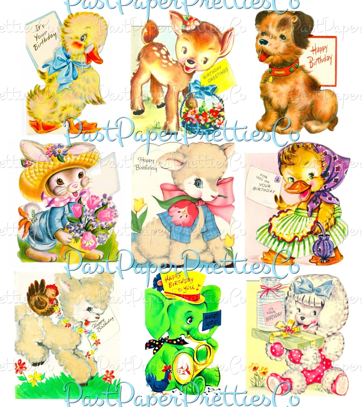 99 Vintage Printable Happy Birthday Animals ATC Cards Collage Sheets Images PDF Instant Digital Download Cute MCM Critters Clipart