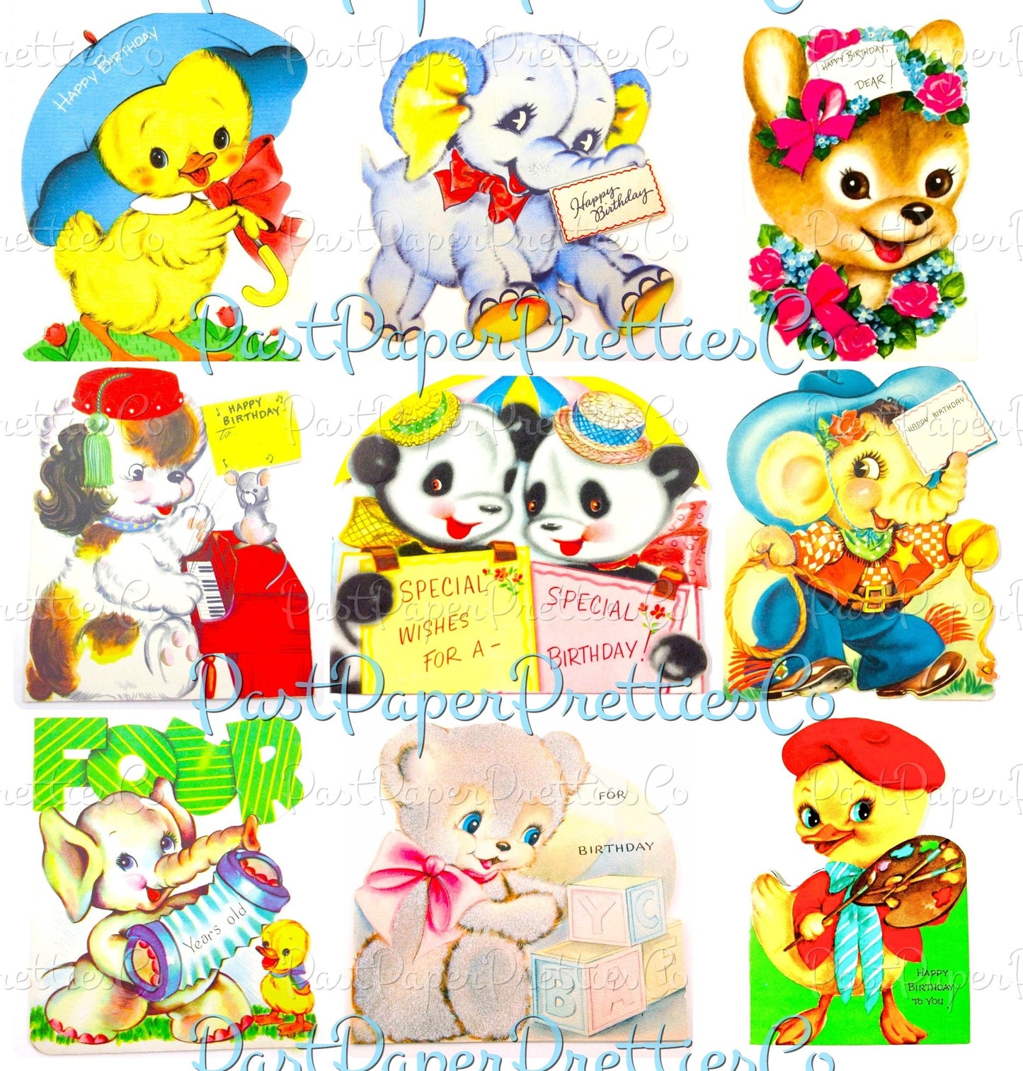 99 Vintage Printable Happy Birthday Animals ATC Cards Collage Sheets Images PDF Instant Digital Download Cute MCM Critters Clipart