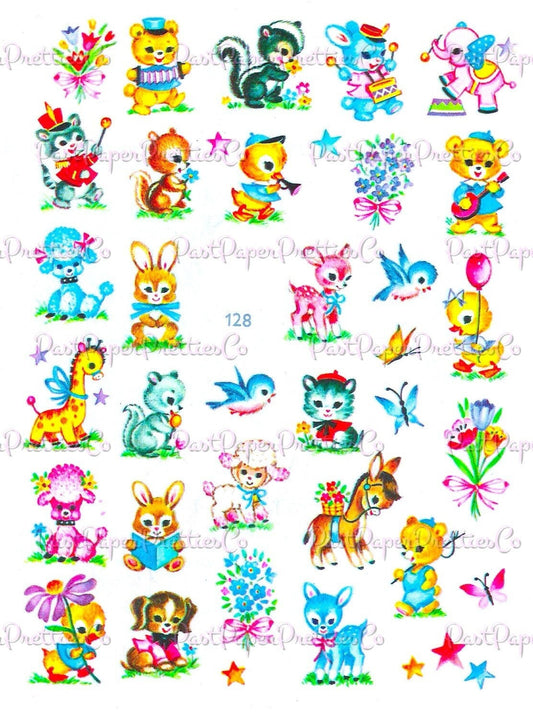 Vintage Retro Mini Baby Animals Nursery Decal Image Collage Printable Sheet Instant Digital Download Cute Kitsch Critter Babies Clipart