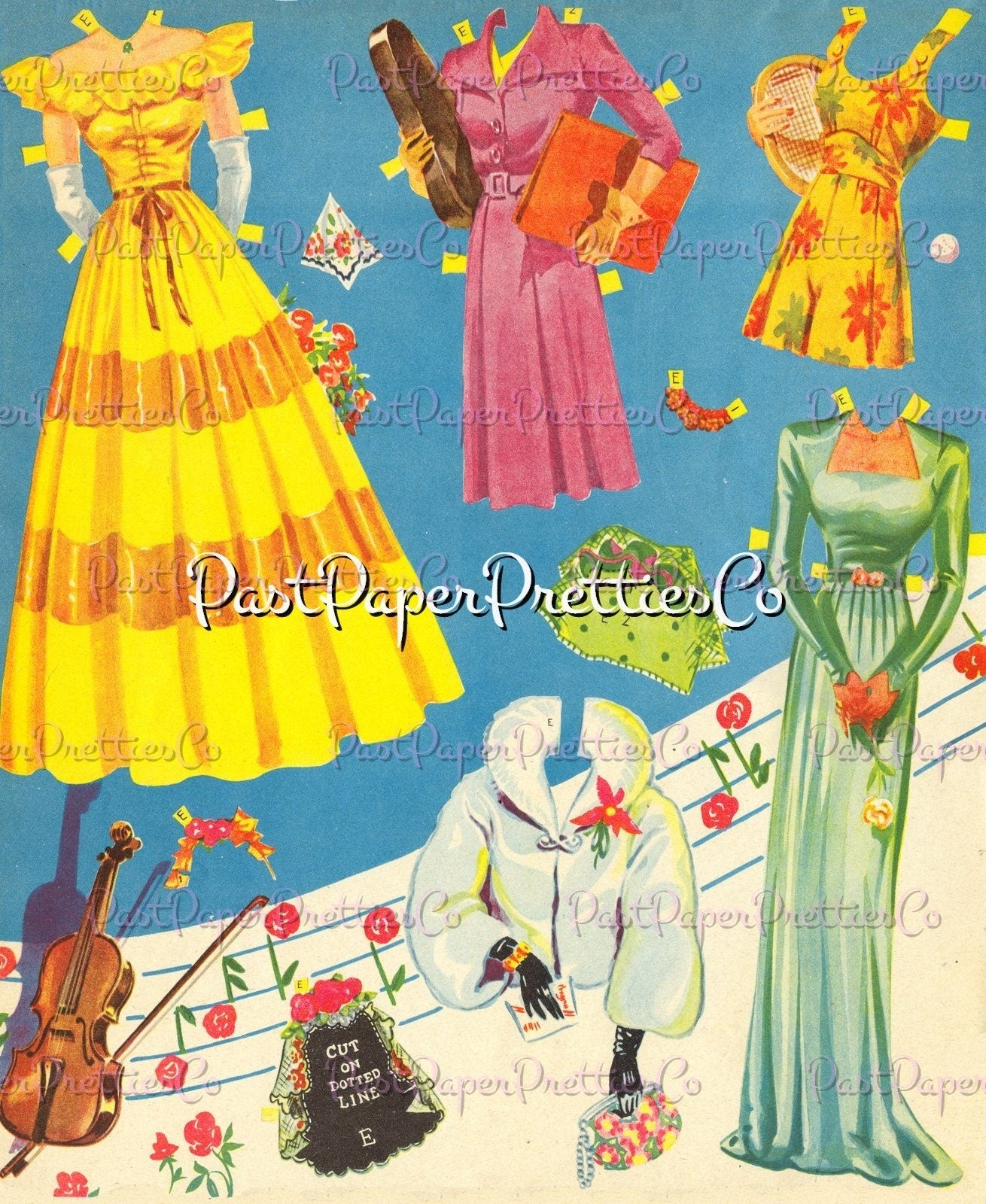 Vintage Musical Ladies Paper Dolls Hour of Charm 1943 Printable PDF Instant Digital Download All Girl Orchestra Choir Singers Violinist