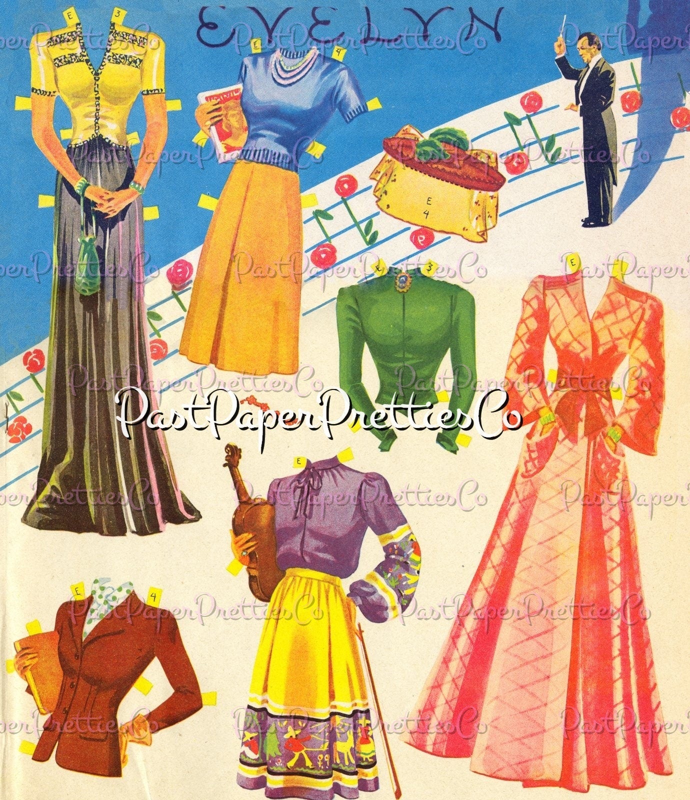 Vintage Musical Ladies Paper Dolls Hour of Charm 1943 Printable PDF Instant Digital Download All Girl Orchestra Choir Singers Violinist