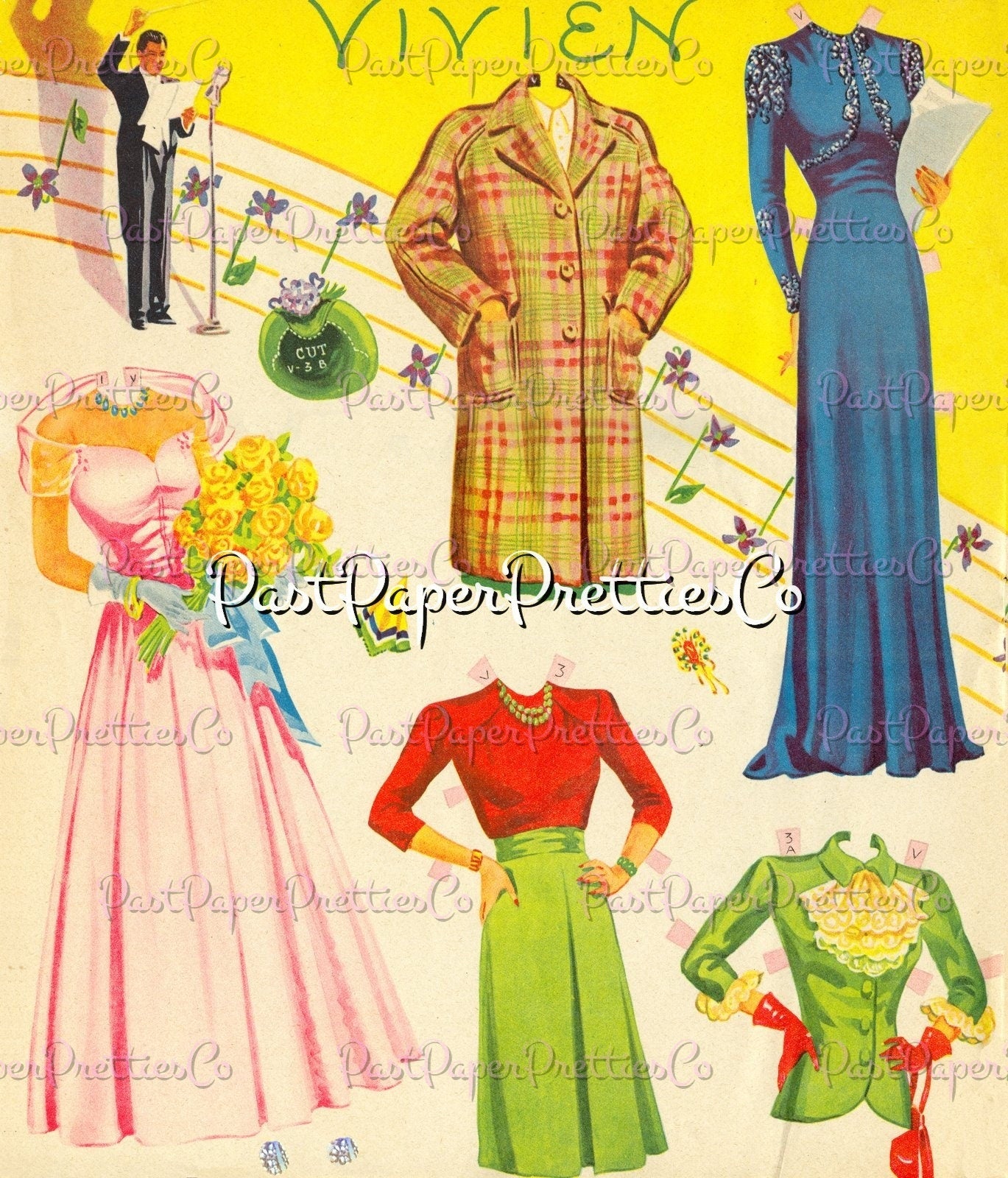 Vintage Musical Ladies Paper Dolls Hour of Charm 1943 Printable PDF Instant Digital Download All Girl Orchestra Choir Singers Violinist