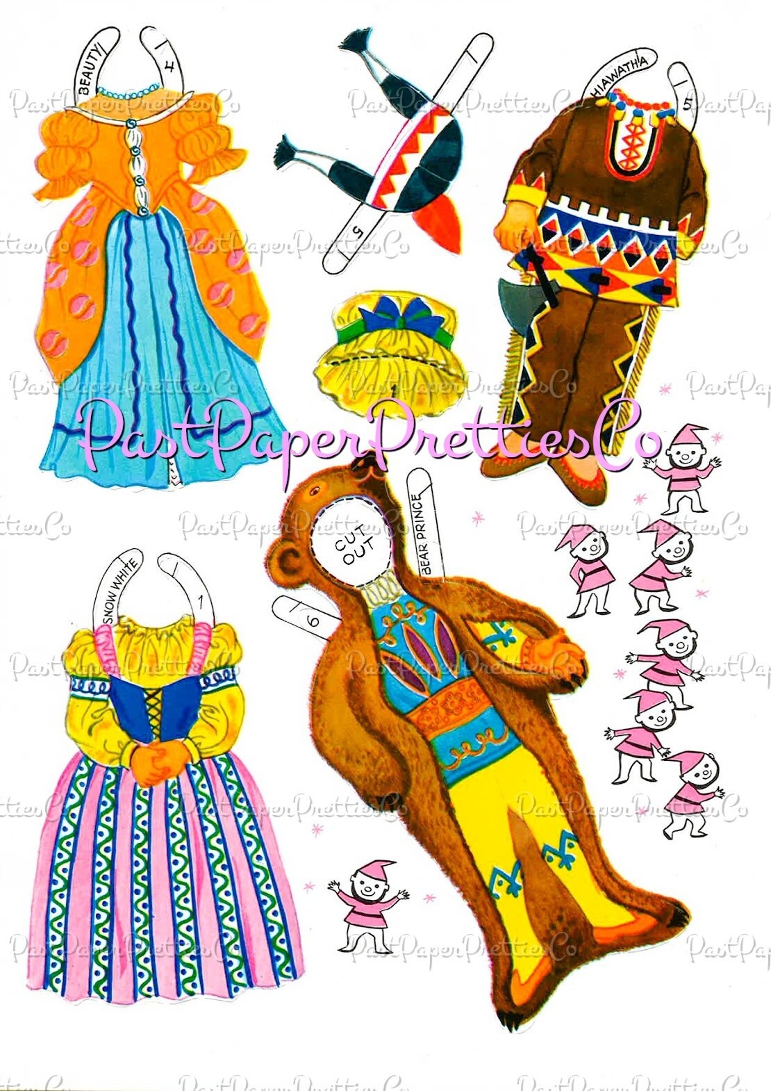 Vintage Paper Dolls 6 Stand-up Dolls from Storyland 1960s PDF Printable Instant Digital Download Cute Storybook Fairy Tale Clip Art