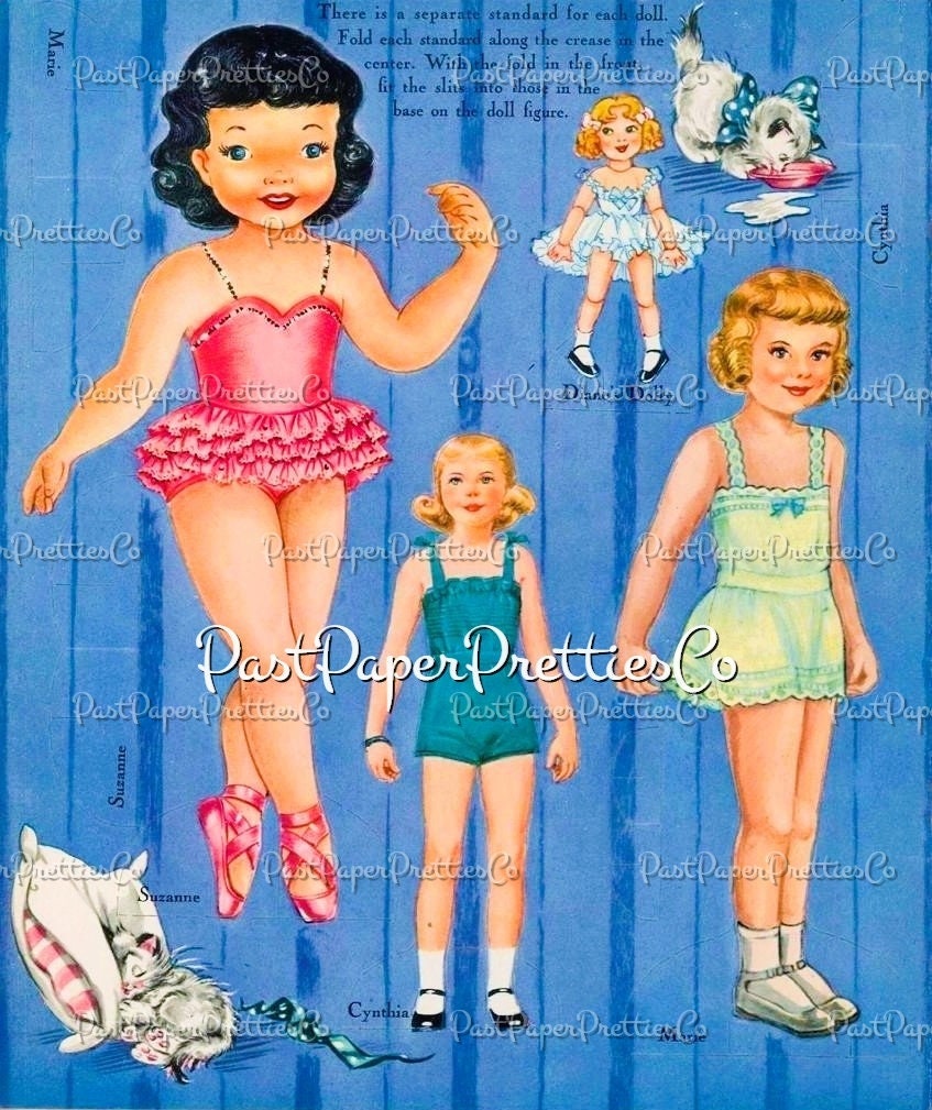 Vintage 17 Paper Dolls 1952 Printable PDF Instant Digital Download Lots of Adorable Cute Little Girl Dolls and Clothing Clip Art