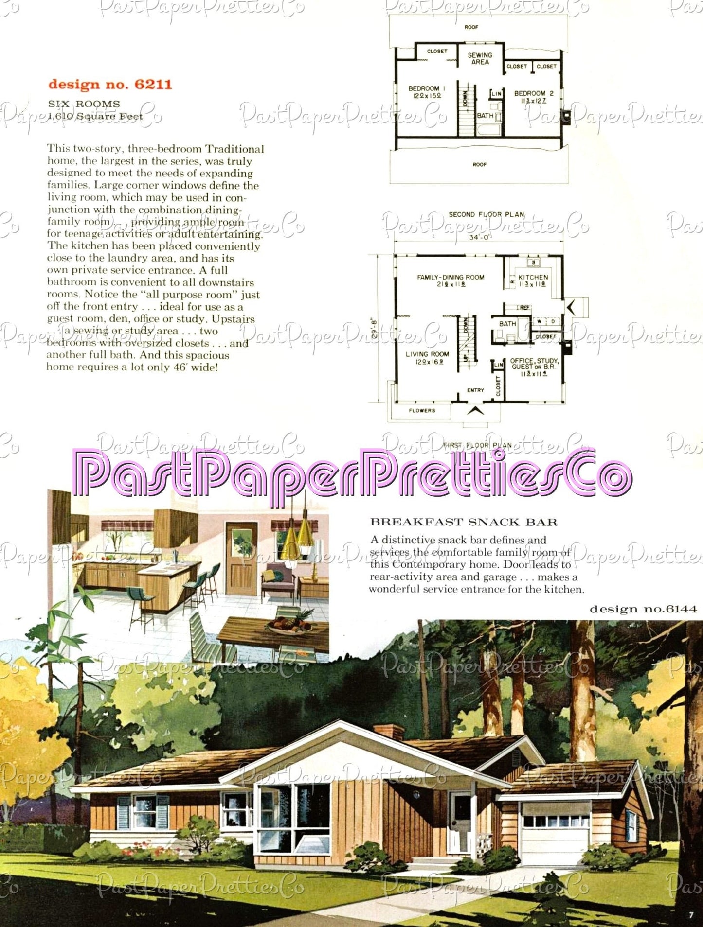 Vintage 12 MCM Family Planned Homes Unusual House Plans Retro Mid Century Modern Homes Printable Book 1961 PDF Instant Digital Download