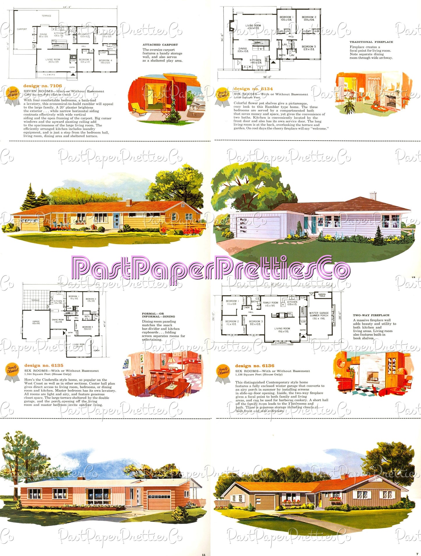 Vintage 12 MCM Family Planned Homes Unusual House Plans Retro Mid Century Modern Homes 1959 Printable Book PDF Instant Digital Download