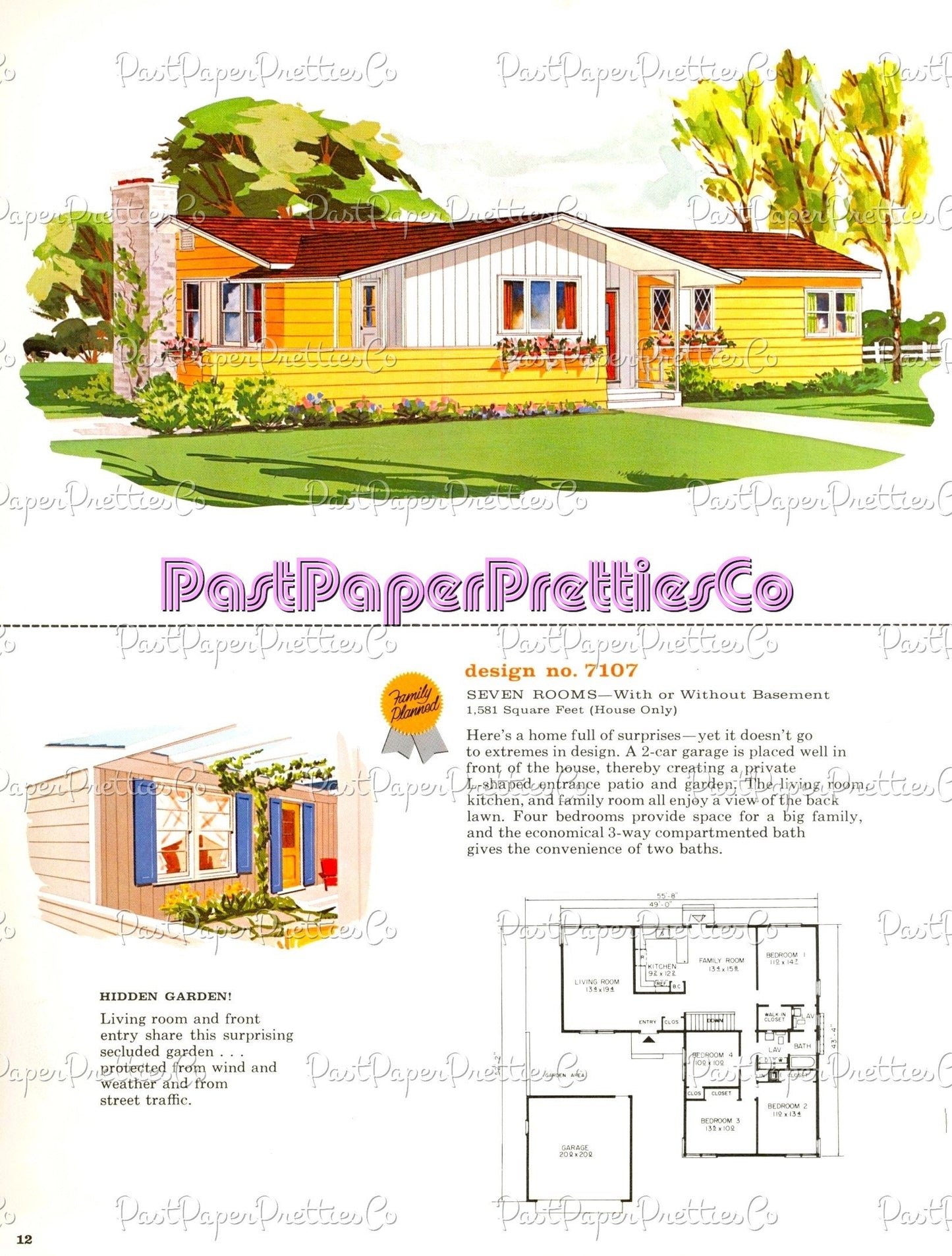 Vintage 12 MCM Family Planned Homes Unusual House Plans Retro Mid Century Modern Homes 1959 Printable Book PDF Instant Digital Download