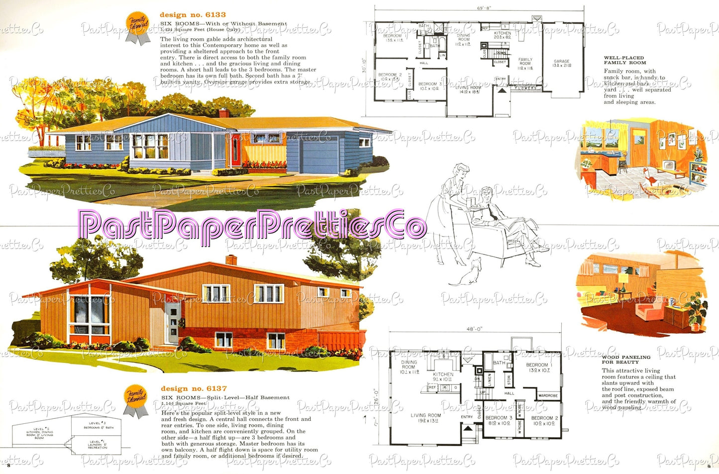 Vintage 12 MCM Family Planned Homes Unusual House Plans Retro Mid Century Modern Homes 1959 Printable Book PDF Instant Digital Download