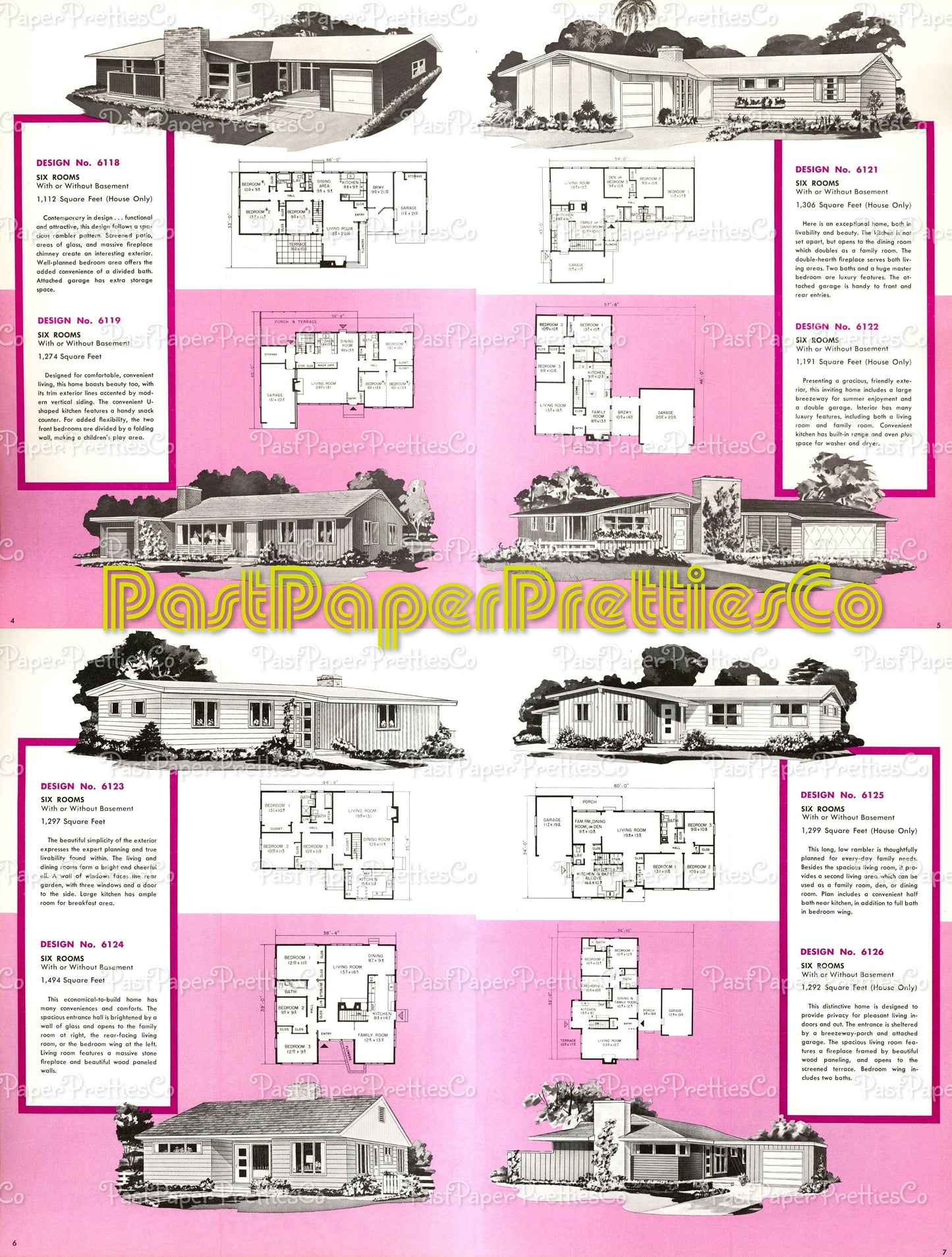 Vintage MCM House Plans Family Planned 6 and 7 Room Homes Retro Mid Century Modern Printable Book 1960 PDF Instant Digital Download