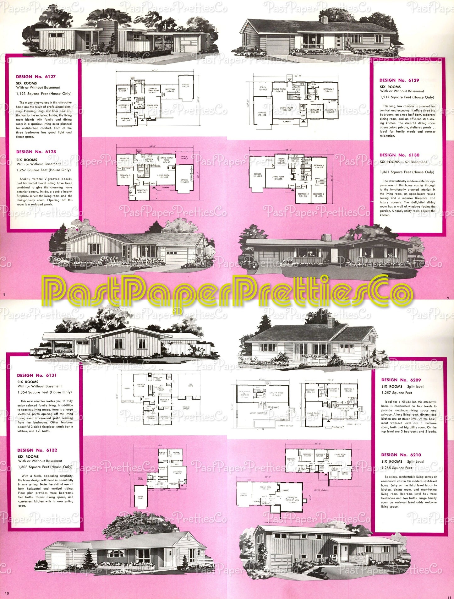 Vintage MCM House Plans Family Planned 6 and 7 Room Homes Retro Mid Century Modern Printable Book 1960 PDF Instant Digital Download