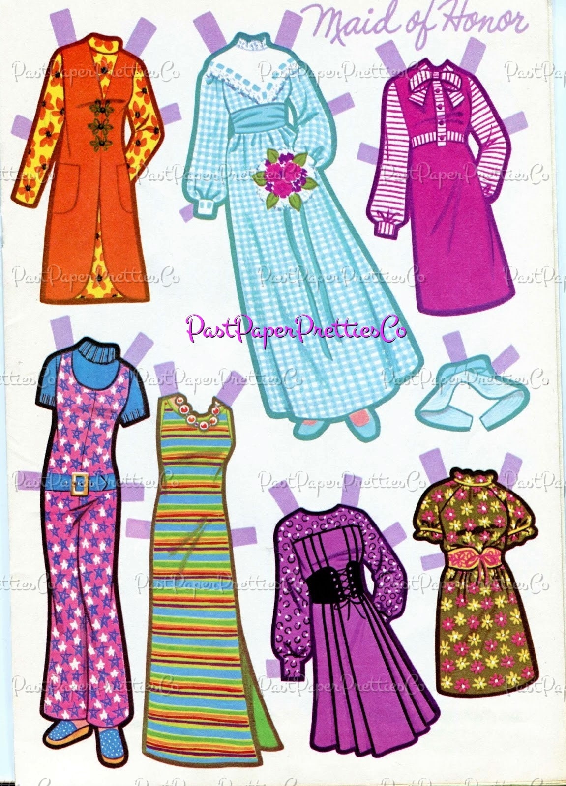 Vintage Paper Dolls Here Comes The Bride Retro 1971 Printable PDF Instant Digital Download Groovy Wedding Party Dolls & Clothes Clip Art