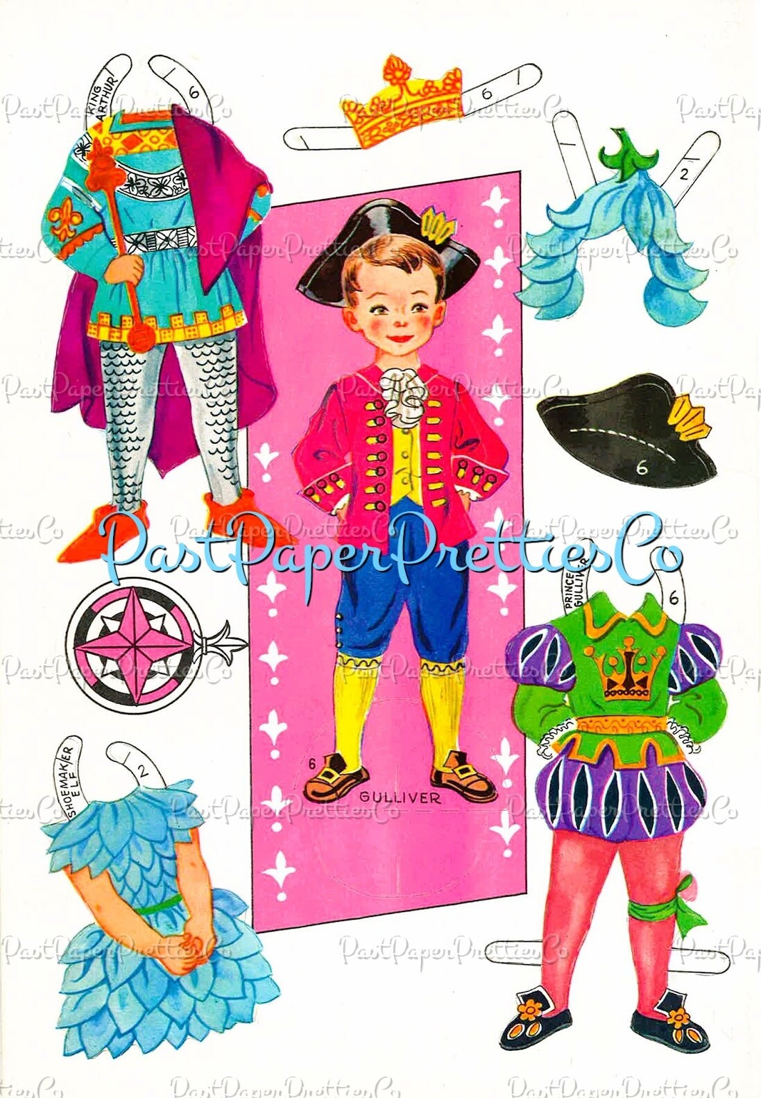 Vintage Paper Dolls 6 Stand-up Dolls from Storyland 1960s PDF Printable Instant Digital Download Cute Storybook Fairy Tale Clip Art