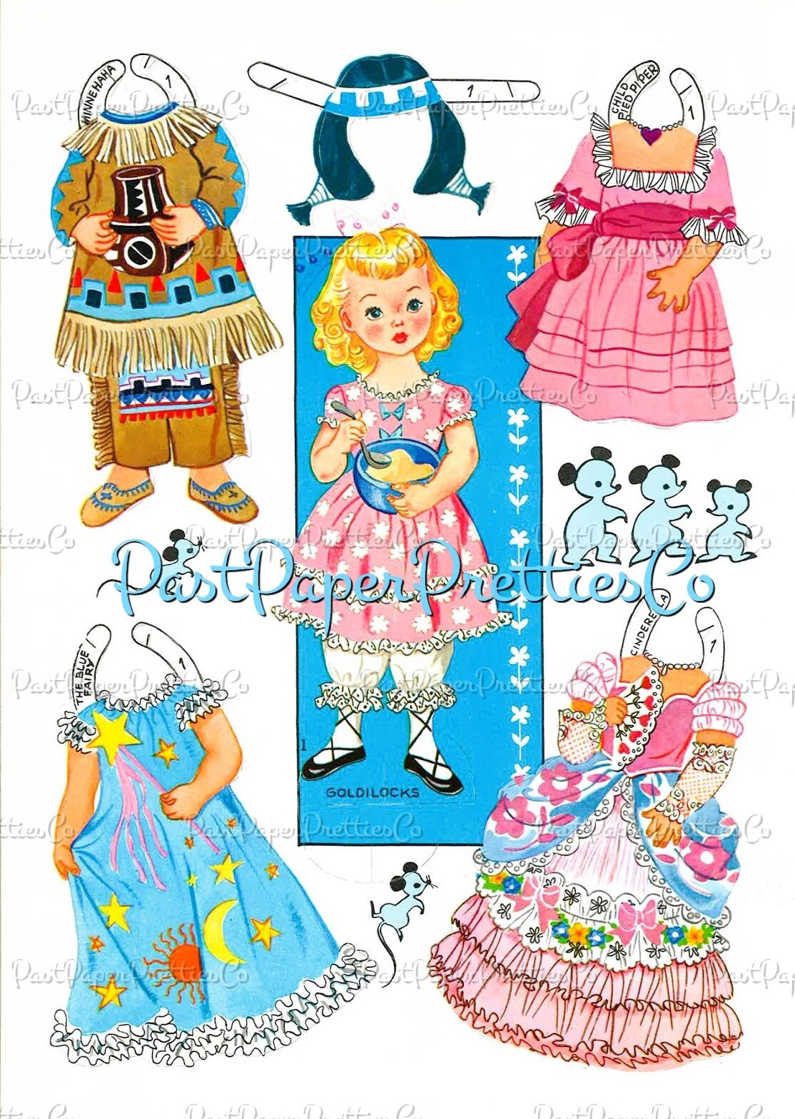 Vintage Paper Dolls 6 Stand-up Dolls from Storyland 1960s PDF Printable Instant Digital Download Cute Storybook Fairy Tale Clip Art