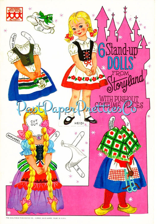 Vintage Paper Dolls 6 Stand-up Dolls from Storyland 1960s PDF Printable Instant Digital Download Cute Storybook Fairy Tale Clip Art