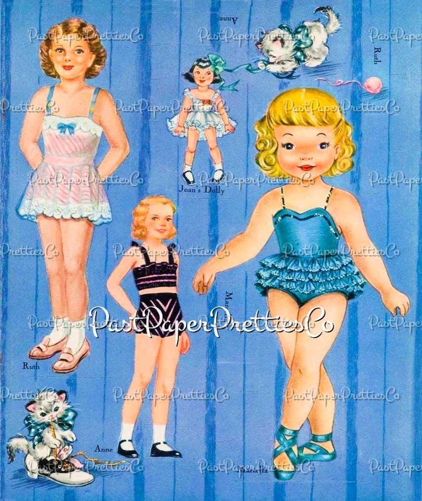 Vintage 17 Paper Dolls 1952 Printable PDF Instant Digital Download Lots of Adorable Cute Little Girl Dolls and Clothing Clip Art