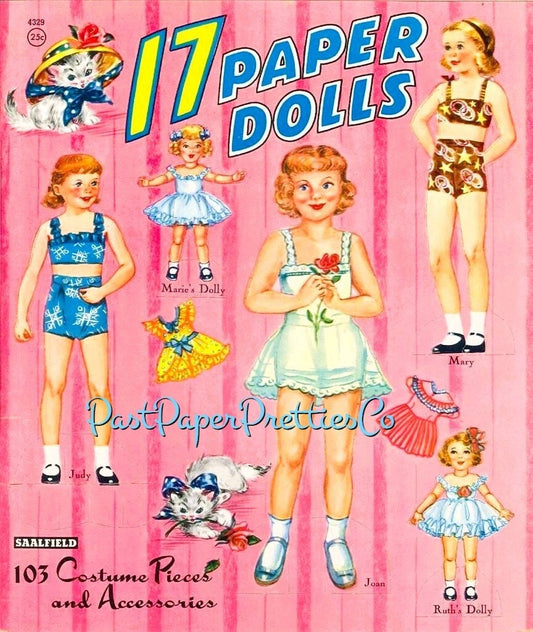 Vintage 17 Paper Dolls 1952 Printable PDF Instant Digital Download Lots of Adorable Cute Little Girl Dolls and Clothing Clip Art