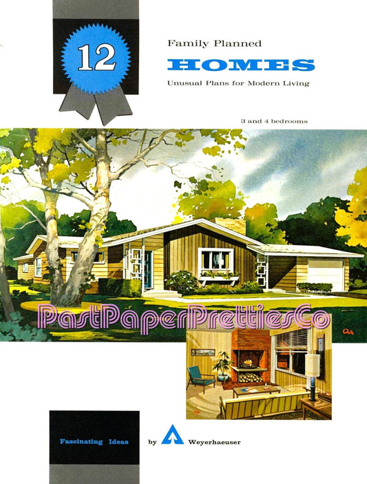 Vintage 12 MCM Family Planned Homes Unusual House Plans Retro Mid Century Modern Homes Printable Book 1961 PDF Instant Digital Download