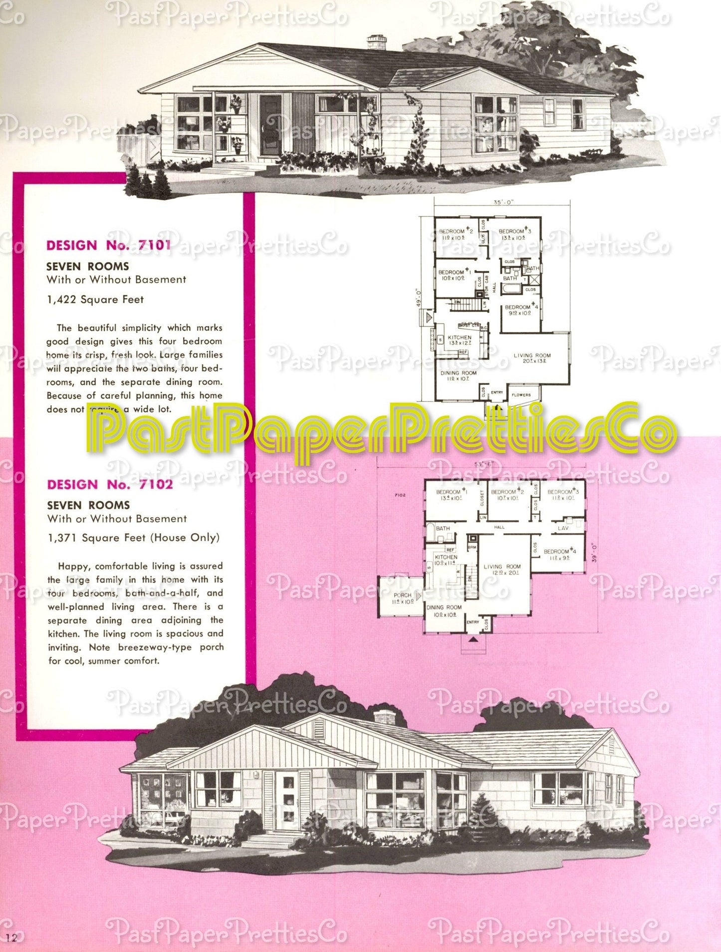 Vintage MCM House Plans Family Planned 6 and 7 Room Homes Retro Mid Century Modern Printable Book 1960 PDF Instant Digital Download