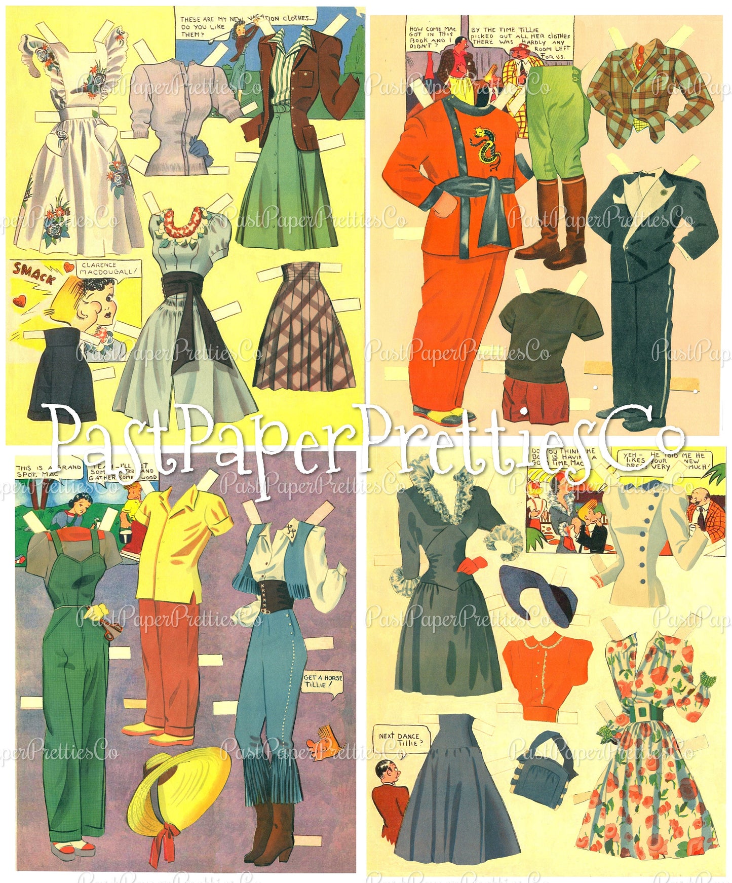 Vintage Paper Dolls Tillie The Toiler Cut-Out Dolls 1942 Printable PDF Instant Digital Download Retro Comic Strip Clipart