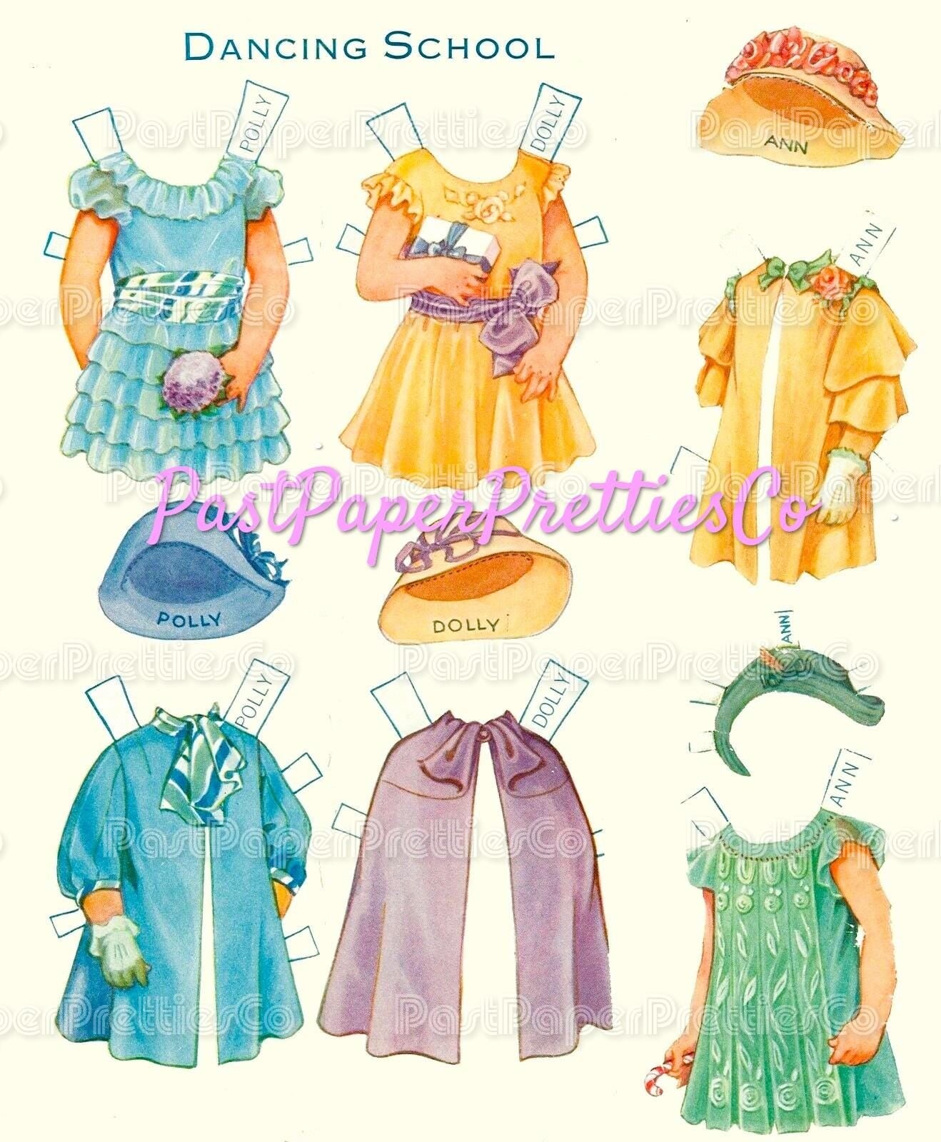 Vintage Paper Dolls Three Little Maids from School 1943 PDF Printable Instant Digital Download Cute Girl Friends Friendship Clip Art