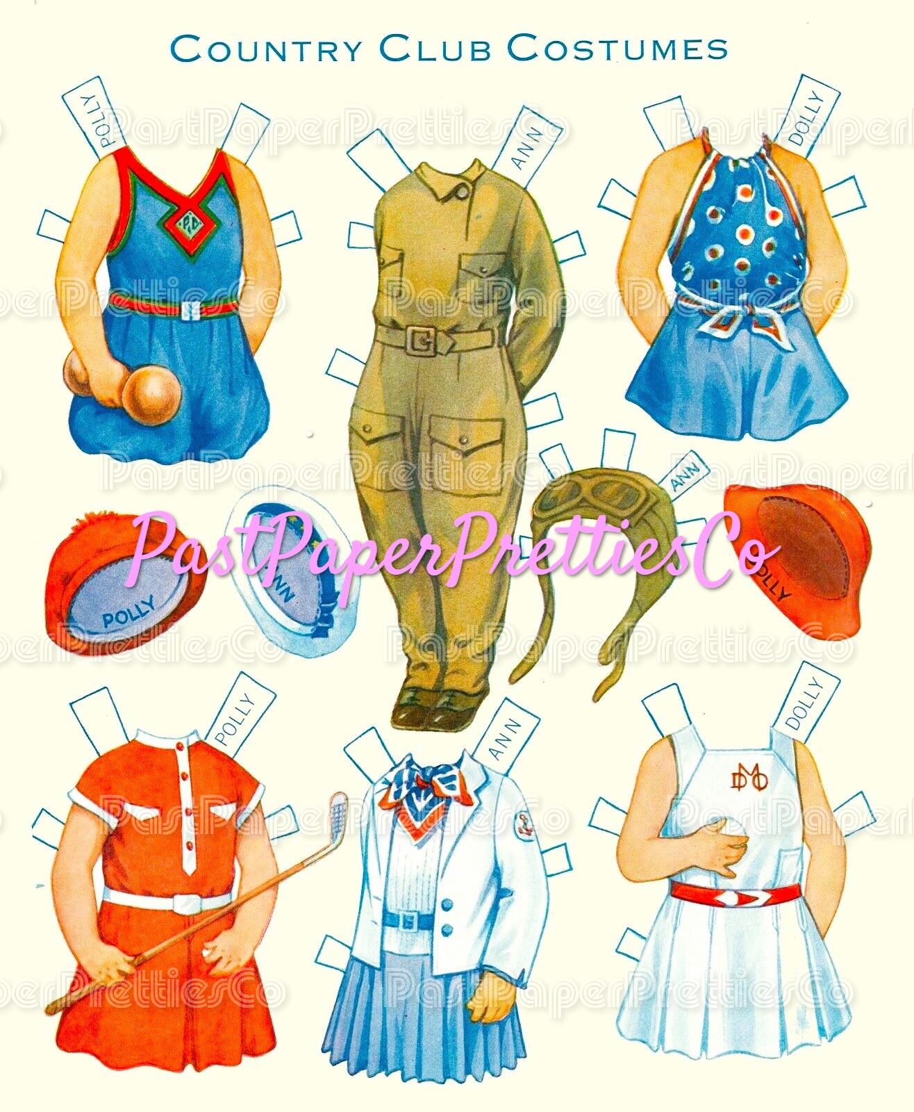 Vintage Paper Dolls Three Little Maids from School 1943 PDF Printable Instant Digital Download Cute Girl Friends Friendship Clip Art