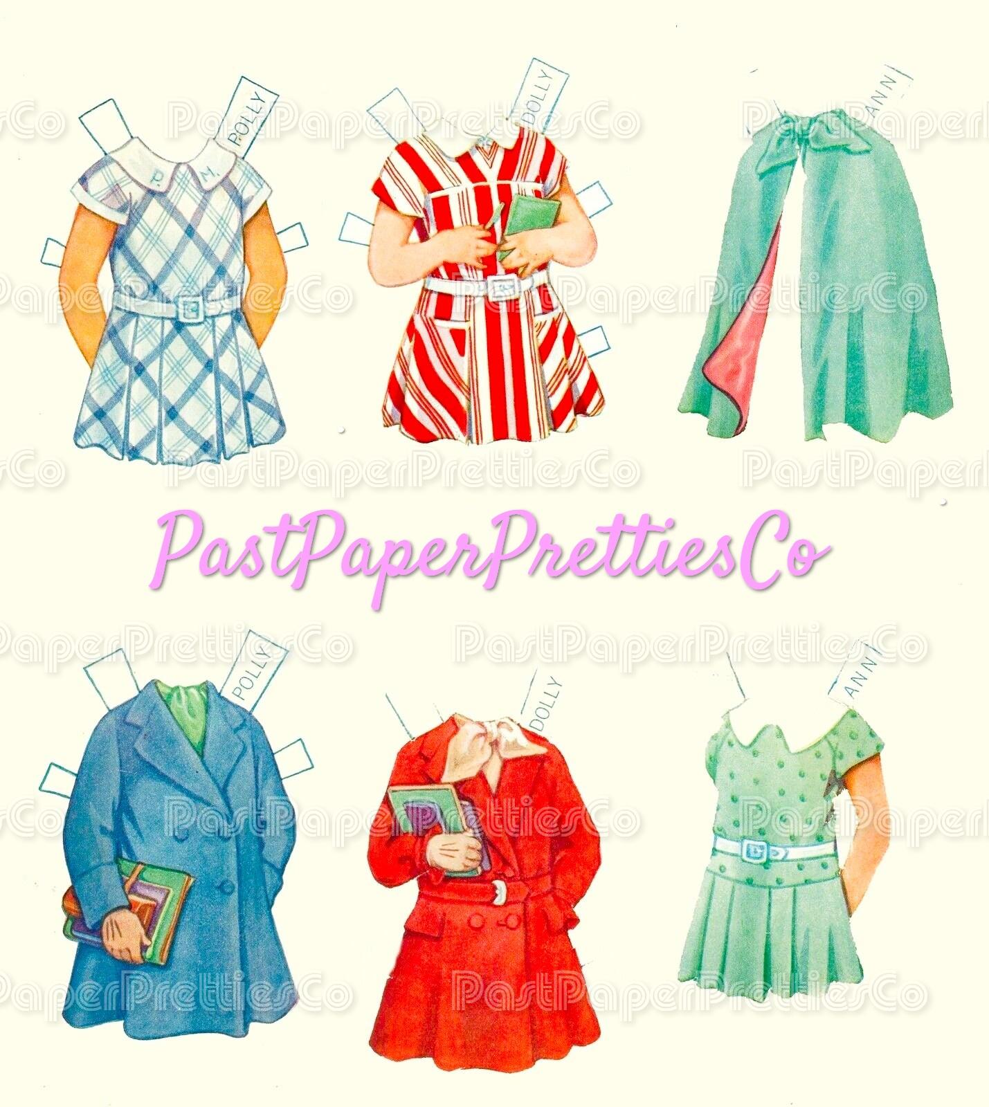 Vintage Paper Dolls Three Little Maids from School 1943 PDF Printable Instant Digital Download Cute Girl Friends Friendship Clip Art