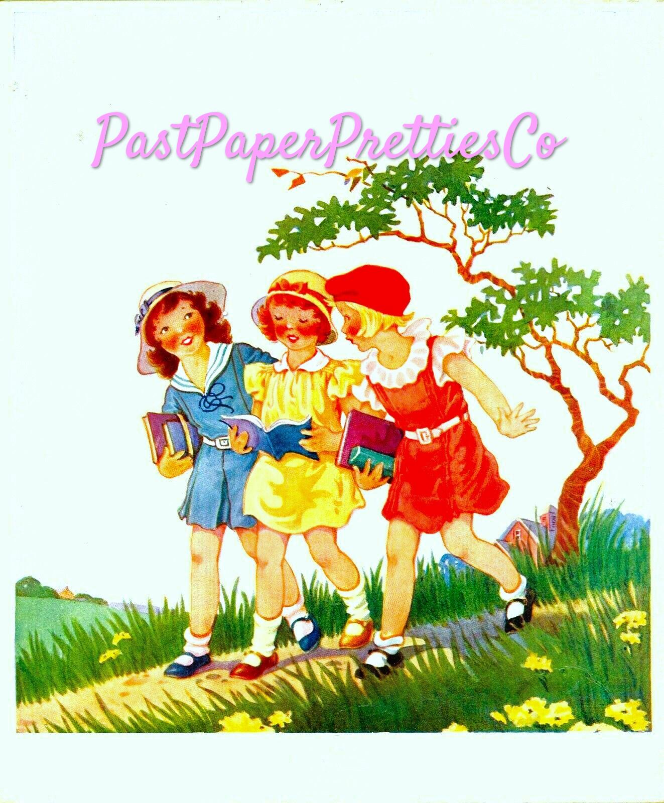 Vintage Paper Dolls Three Little Maids from School 1943 PDF Printable Instant Digital Download Cute Girl Friends Friendship Clip Art