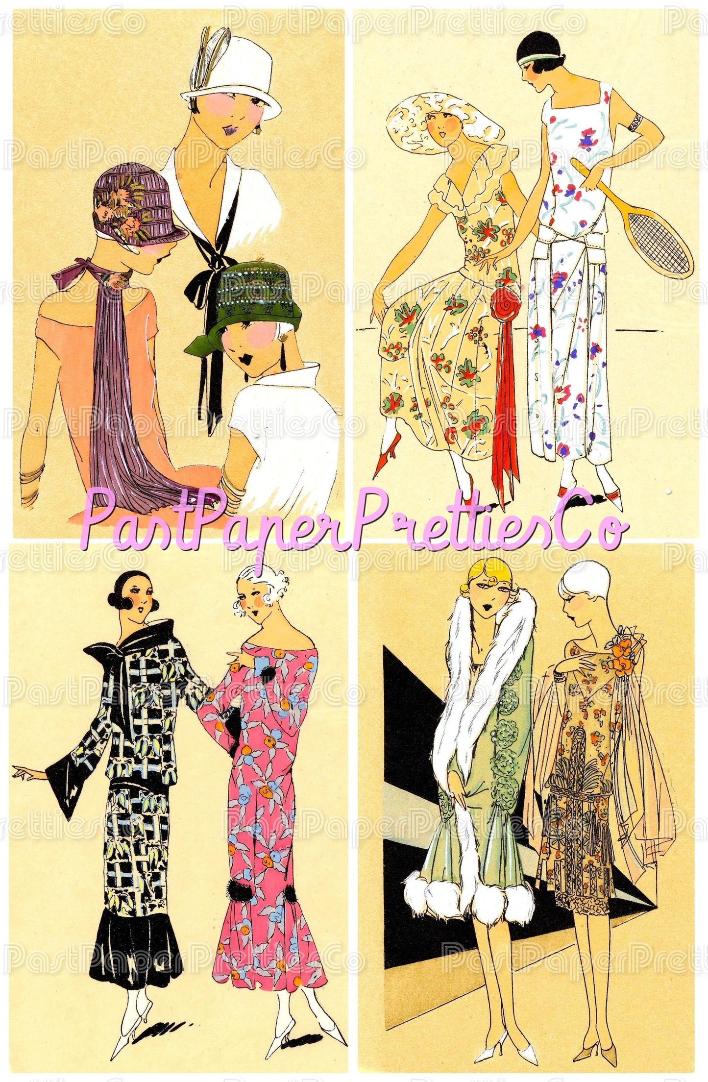 Vintage Printable Art Deco Flapper Ladies Fashion Postcard Images PDF Instant Digital Download 4 Pretty Gatsby Era Gals Roaring '20s