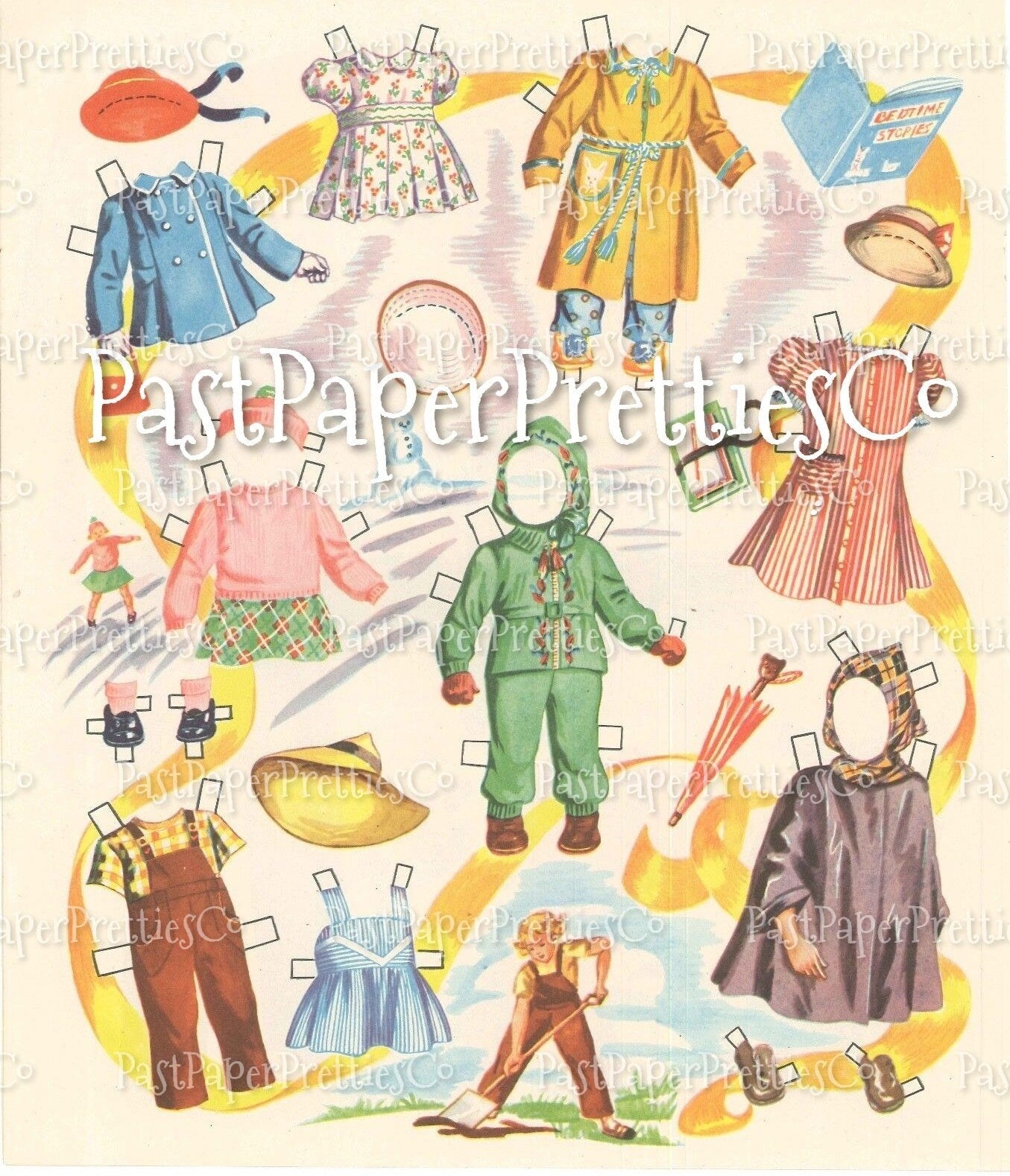 Vintage MCM Family of Paper Dolls Printable PDF Instant Digital Download Cute Mid Century Family of 7 Mom Dad Kids 1947 Clipart