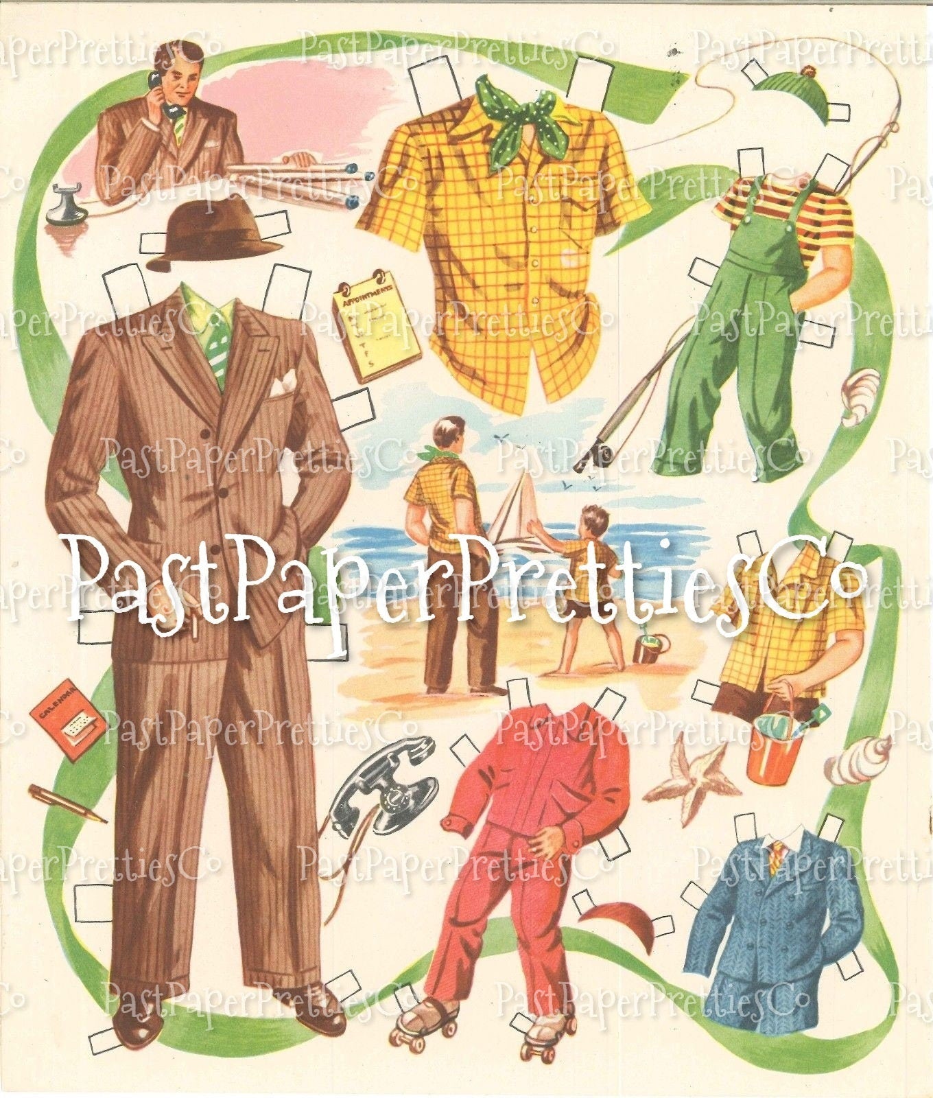 Vintage MCM Family of Paper Dolls Printable PDF Instant Digital Download Cute Mid Century Family of 7 Mom Dad Kids 1947 Clipart