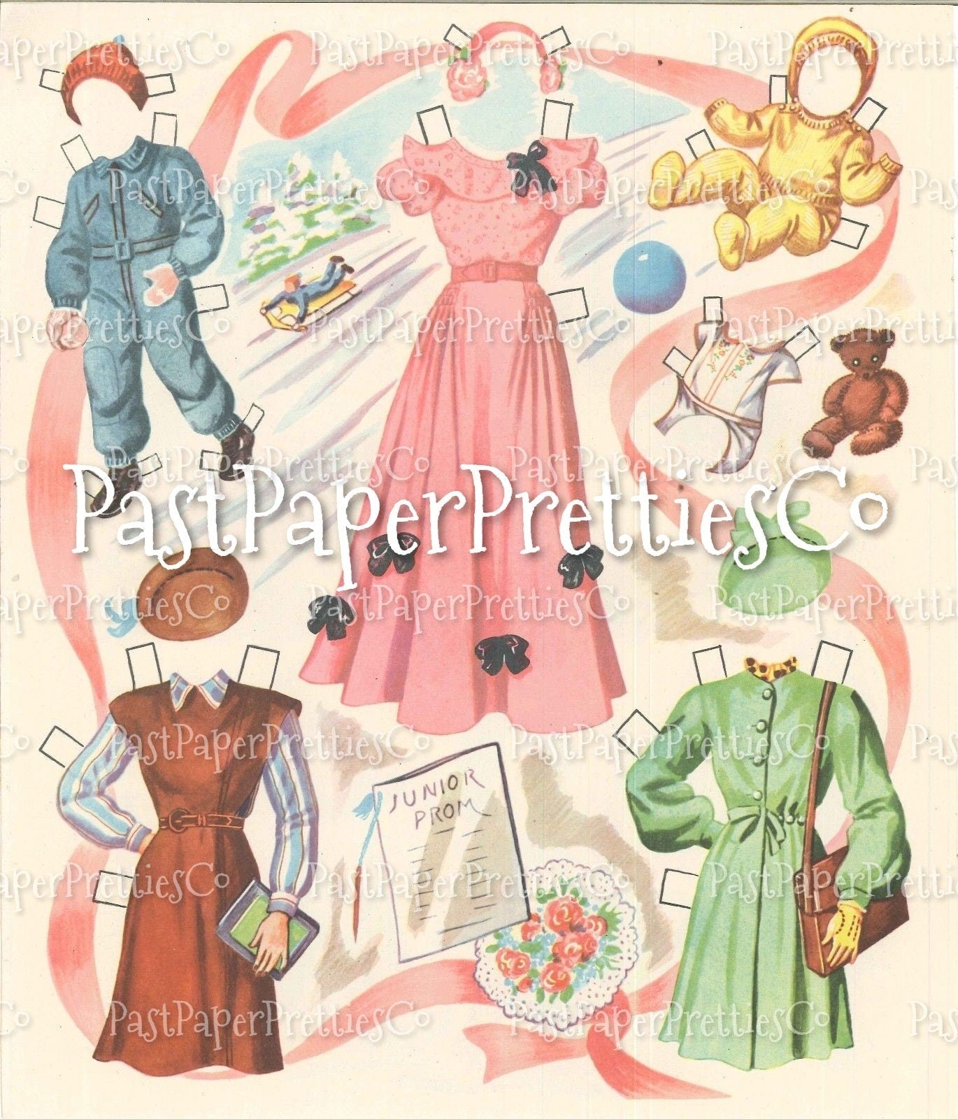 Vintage MCM Family of Paper Dolls Printable PDF Instant Digital Download Cute Mid Century Family of 7 Mom Dad Kids 1947 Clipart