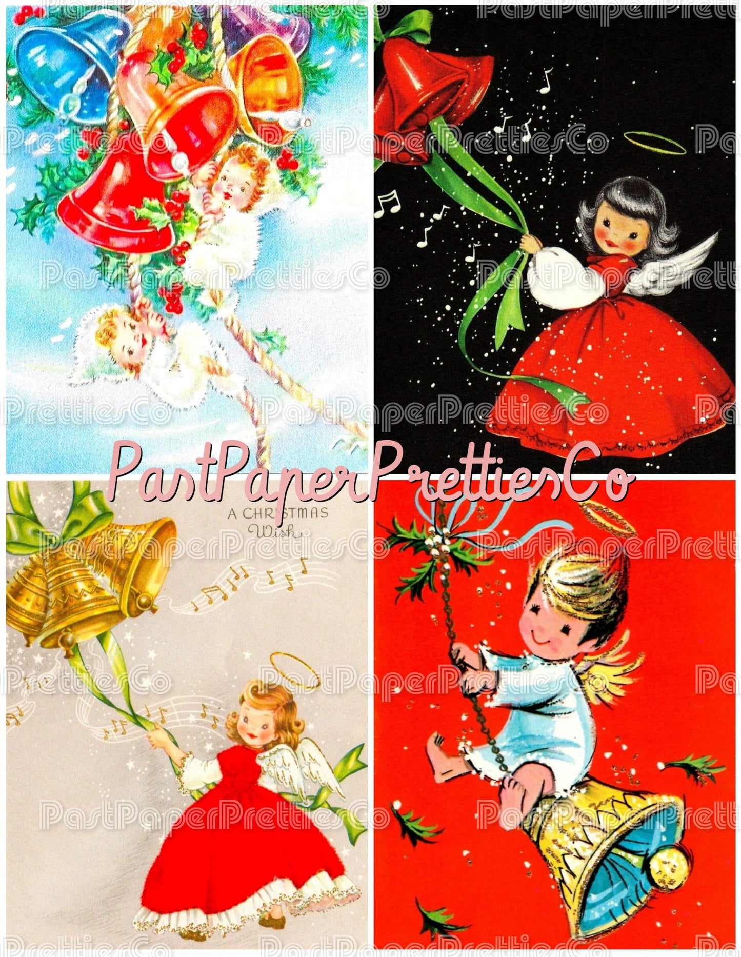 38 Vintage Printable Musical Christmas Angels Collage Sheets & Full Cards PDF Instant Digital Kitsch Cute Cherub Kids Babies