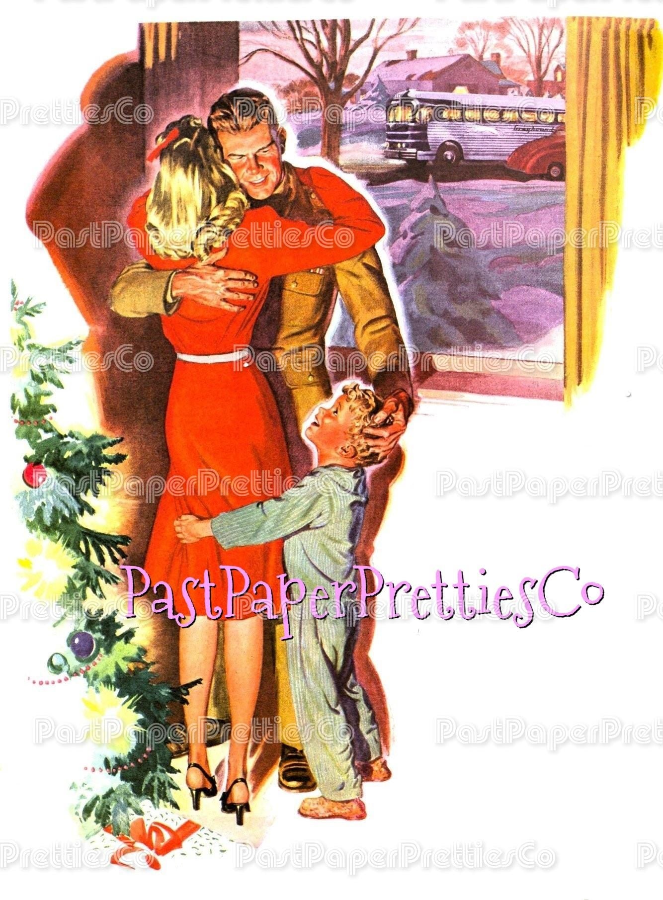 Vintage MCM Mid Century Mod Christmas Illustration Ad Images Retro Kitsch Family Housewife Couples Printable PDF Instant Digital 1950s