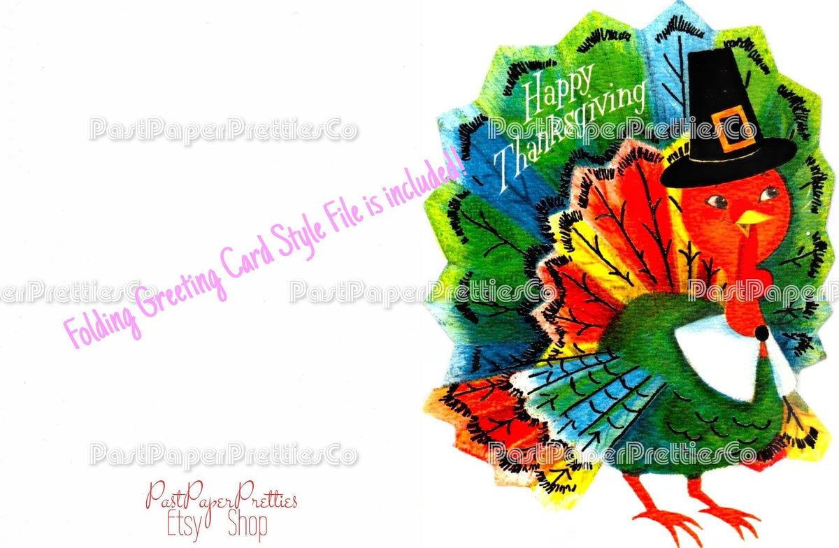 Vintage Happy Thanksgiving Printable Retro Colorful Tom Turkey Greetin ...