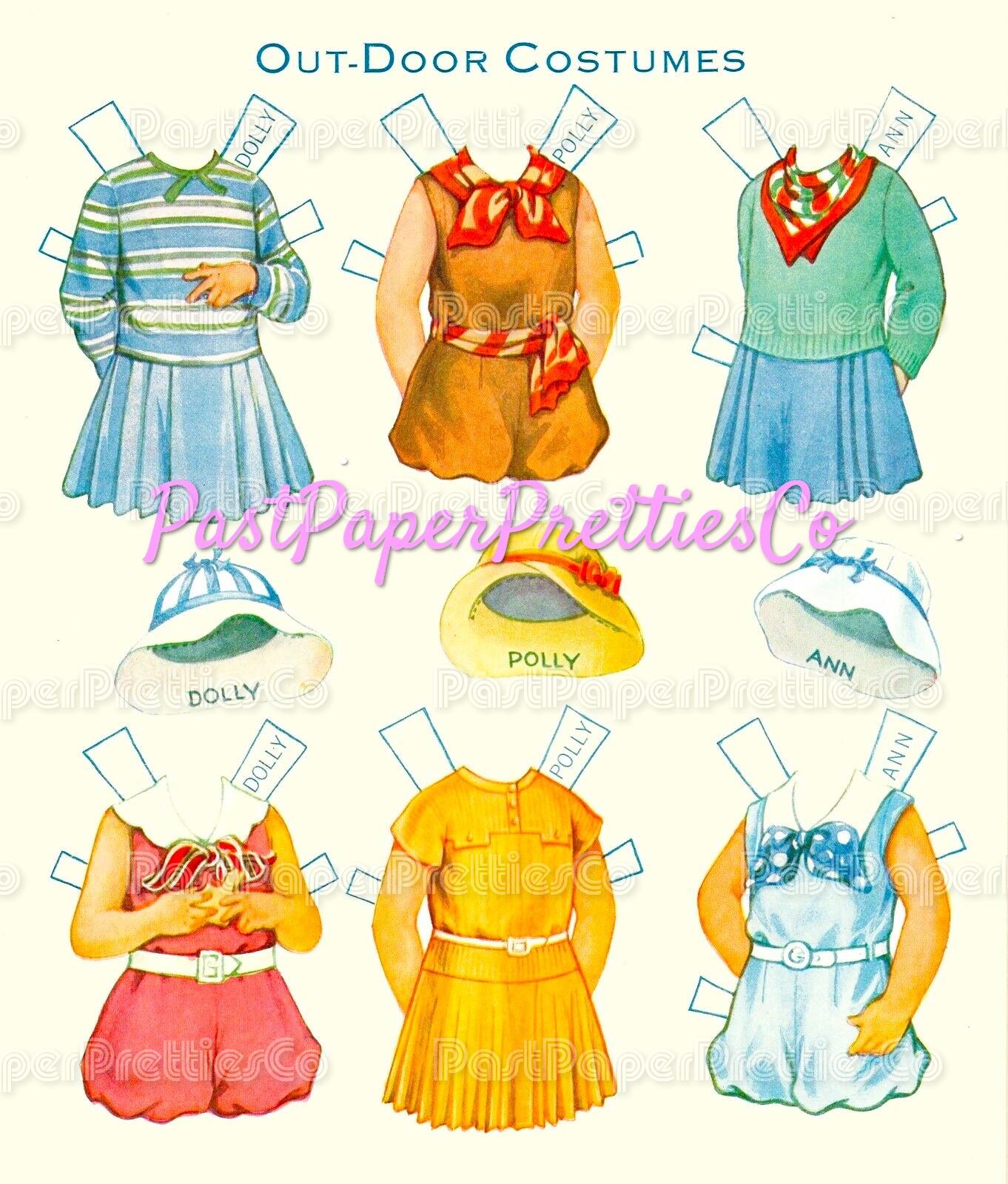 Vintage Paper Dolls Three Little Maids from School 1943 PDF Printable Instant Digital Download Cute Girl Friends Friendship Clip Art