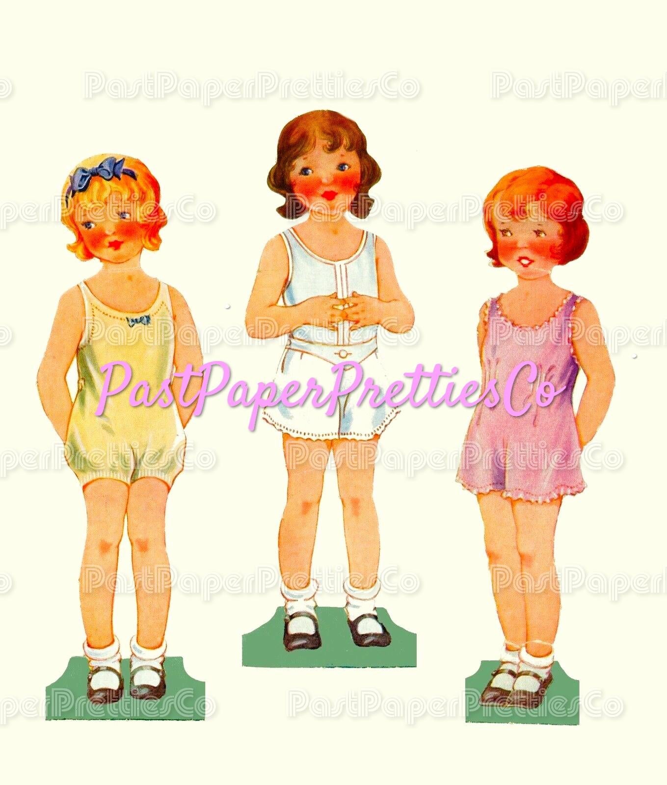 Vintage Paper Dolls Three Little Maids from School 1943 PDF Printable Instant Digital Download Cute Girl Friends Friendship Clip Art