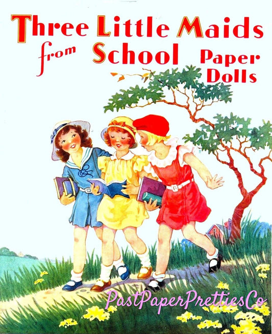 Vintage Paper Dolls Three Little Maids from School 1943 PDF Printable Instant Digital Download Cute Girl Friends Friendship Clip Art