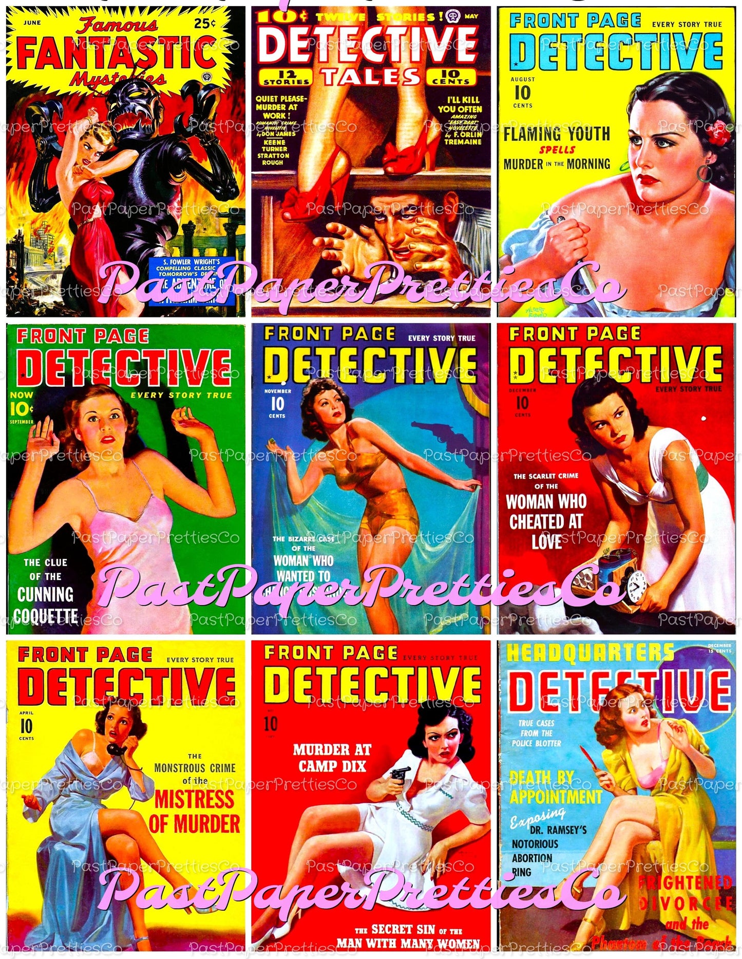 54 Vintage Printable Pulp Fiction Mystery Book Femme Fatales Collages Crime Detective Ladies Cover Art Images PDF Instant Digital Download