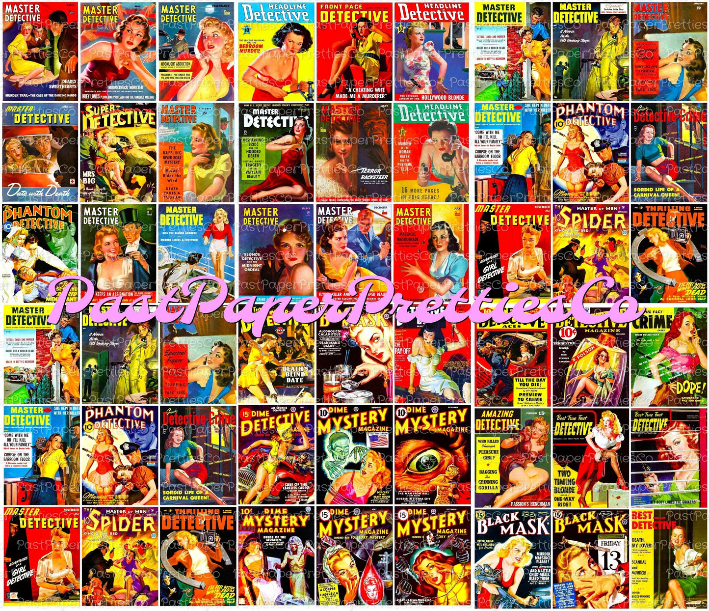 54 Vintage Printable Pulp Fiction Mystery Book Femme Fatales Collages Crime Detective Ladies Cover Art Images PDF Instant Digital Download