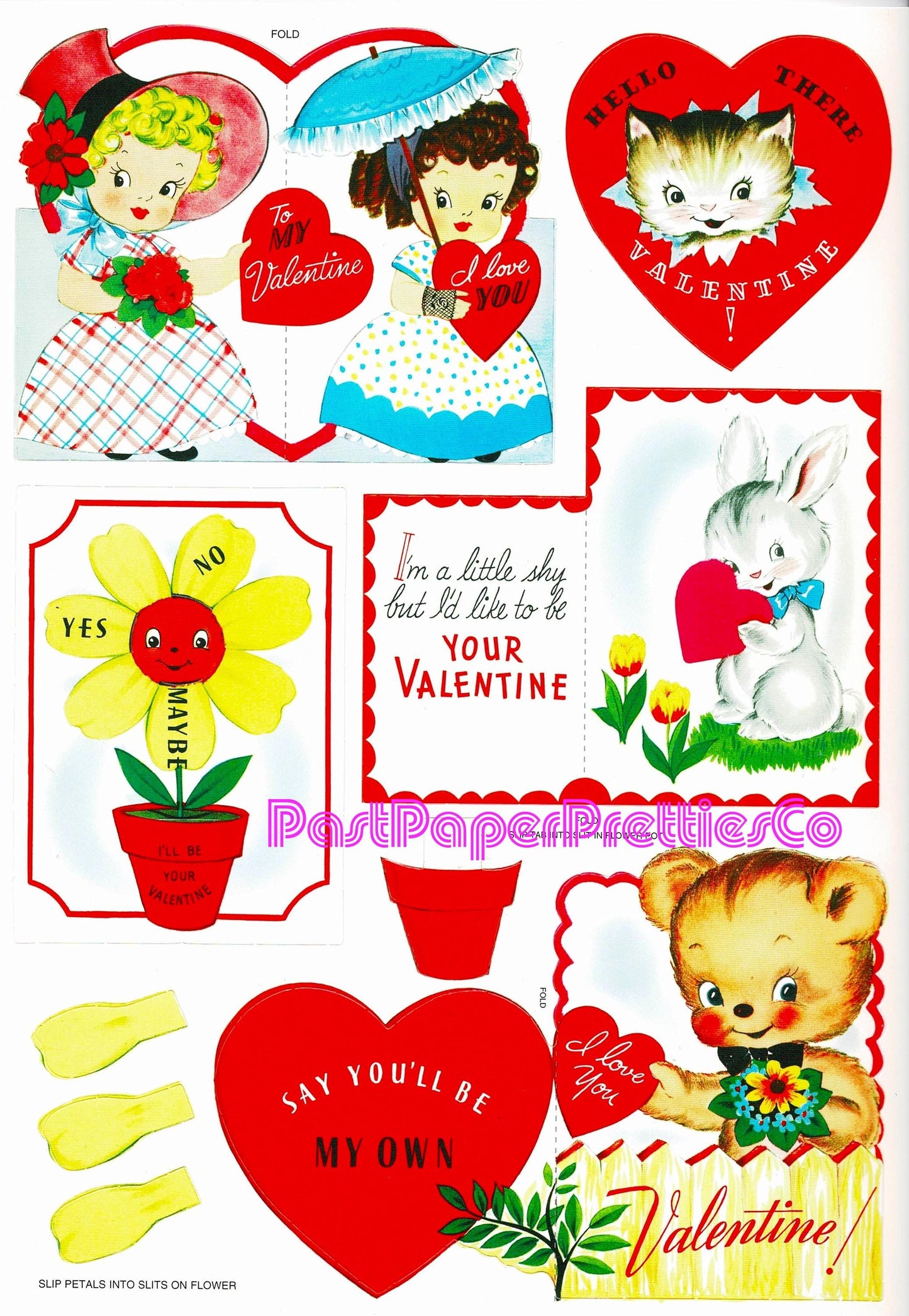 Vintage Printable Valentines Cards 1961 Cute Kitsch Children & Animals Collage Sheets PDF Instant Digital Download 49 Nostalgic Designs