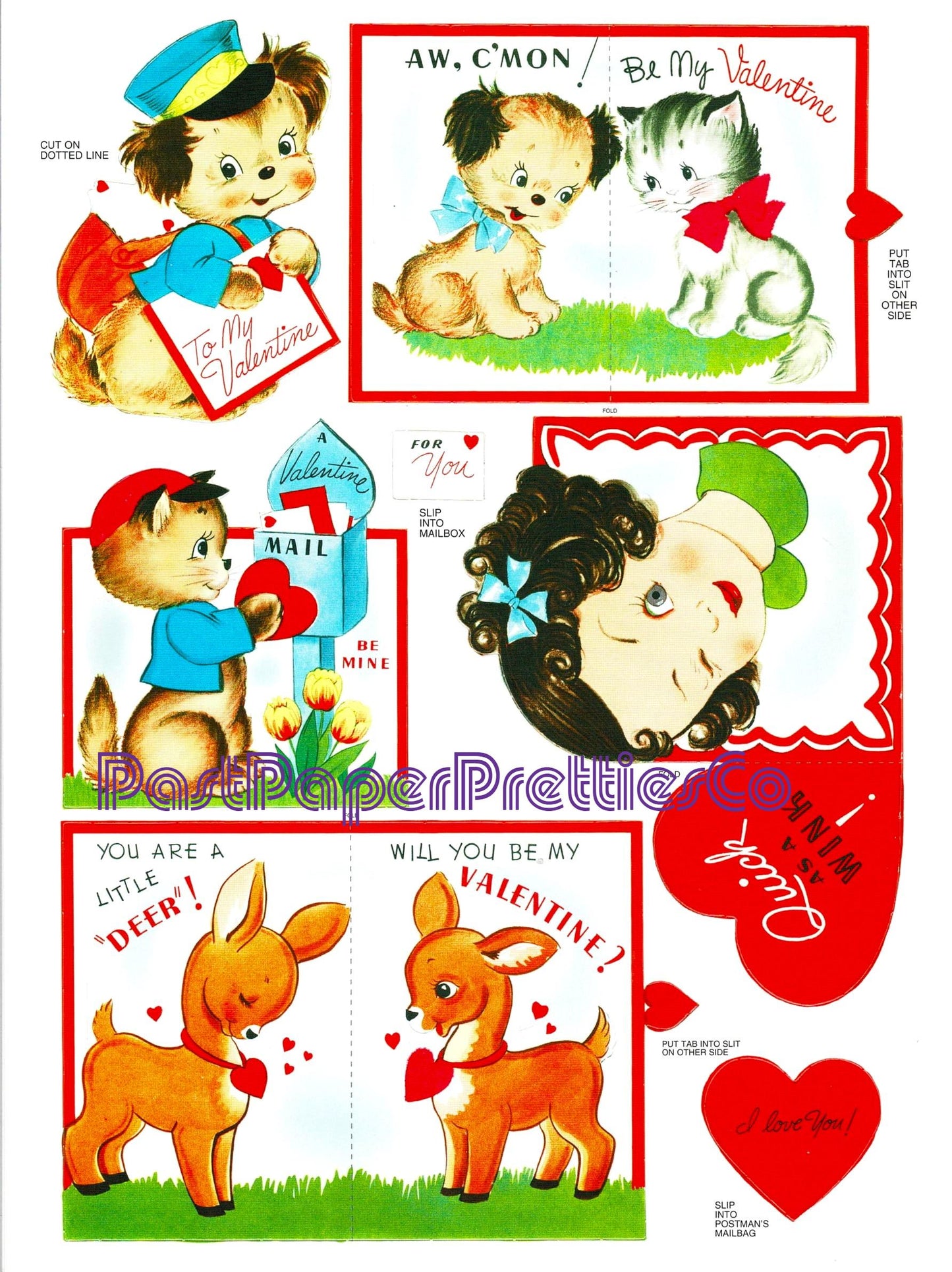 Vintage Printable Valentines Cards 1961 Cute Kitsch Children & Animals Collage Sheets PDF Instant Digital Download 49 Nostalgic Designs