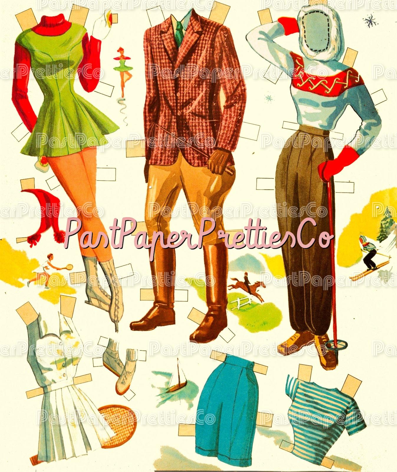 Vintage Paper Dolls Photo Fashions 3 Cut-Out Dolls 1953 PDF Printable Instant Digital Download Lady Man Models Clip Art