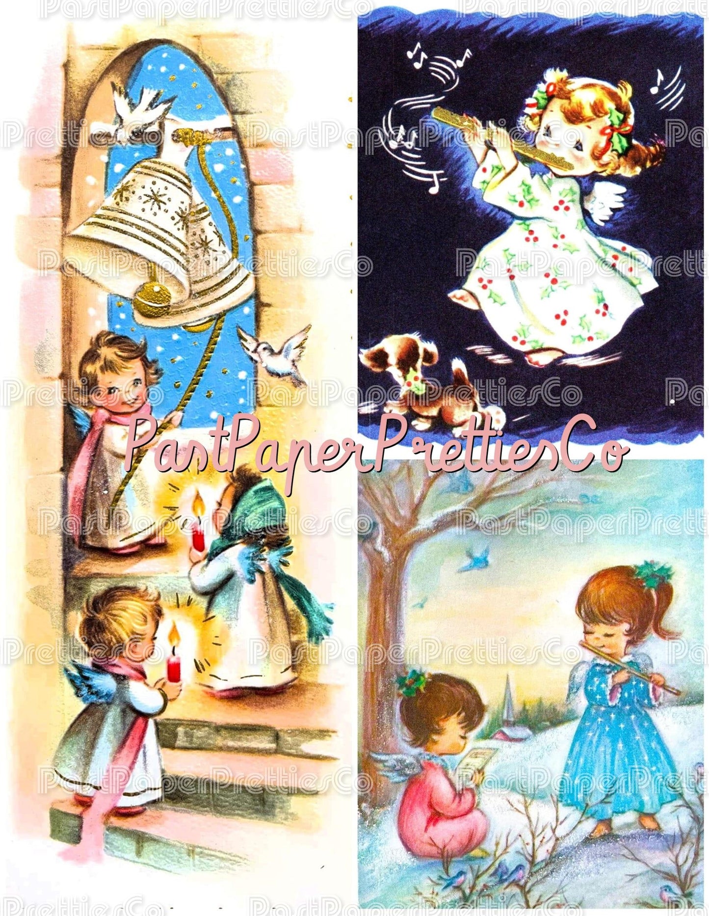 38 Vintage Printable Musical Christmas Angels Collage Sheets & Full Cards PDF Instant Digital Kitsch Cute Cherub Kids Babies