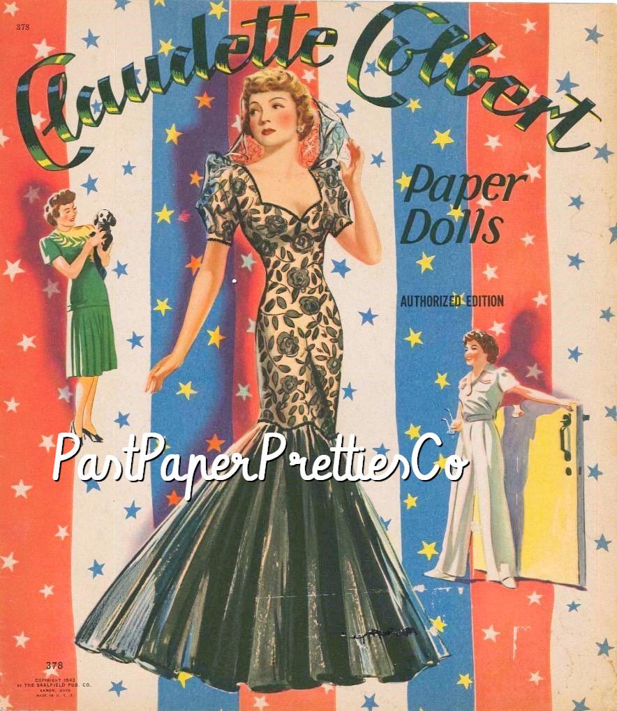 Vintage Paper Dolls Claudette Colbert Movie Star 1942 Printable PDF Instant Digital Download Hollywood Actress Starlet Doll Clip Art