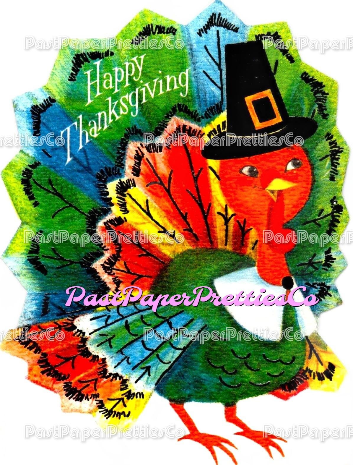 Vintage Happy Thanksgiving Printable Retro Colorful Tom Turkey Greetin ...