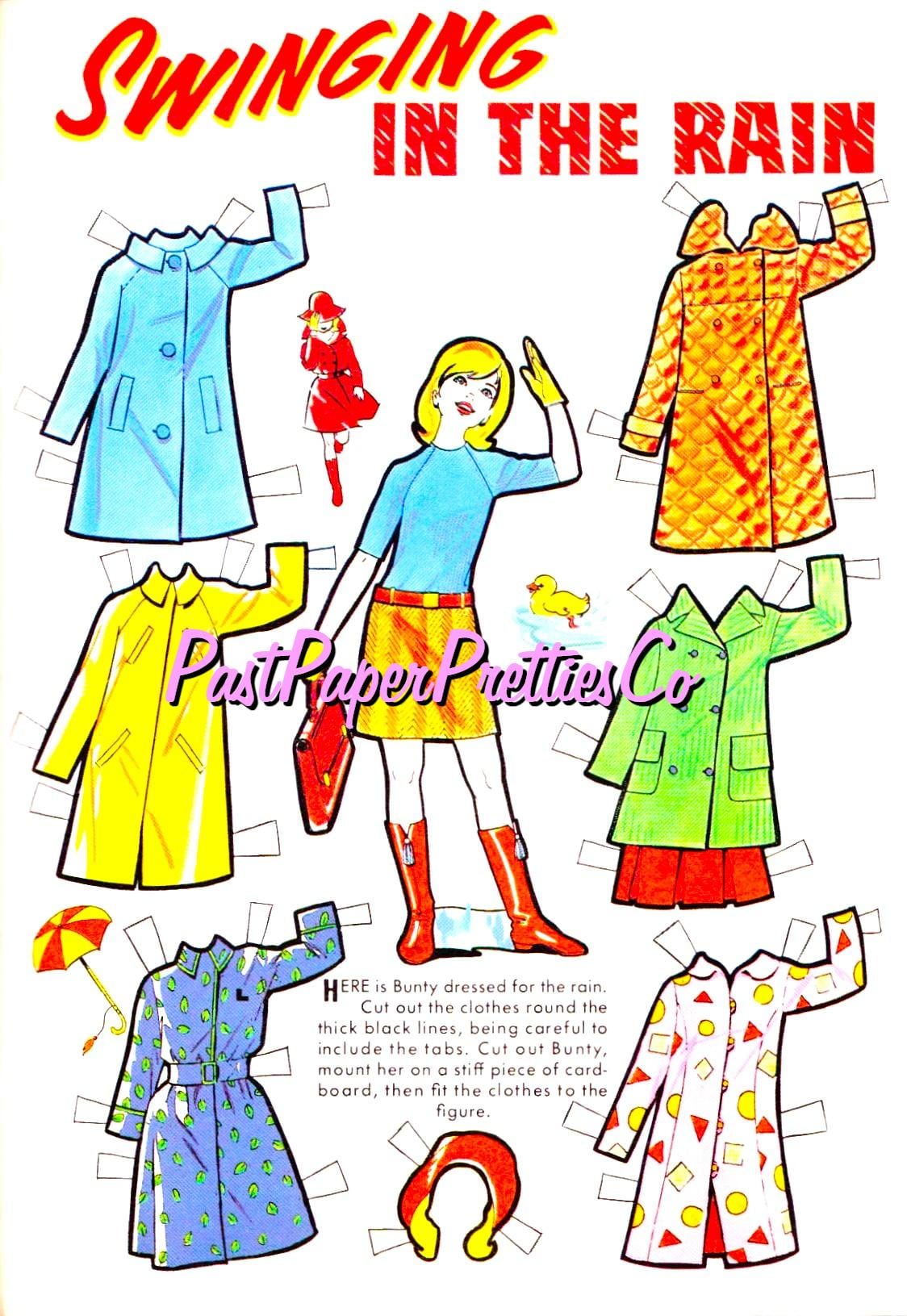 Vintage Paper Dolls Bunty's Cut-Out Wardrobe Printable PDF Instant Digital Download 6 Sets Cute 60s 70s Comic Book Girl and Clothing