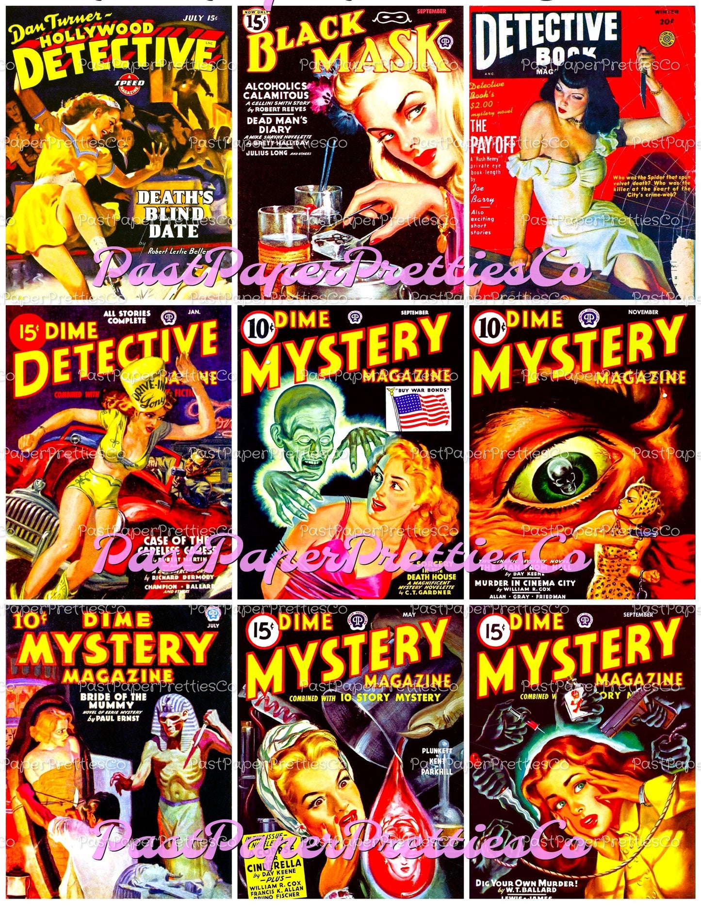 54 Vintage Printable Pulp Fiction Mystery Book Femme Fatales Collages Crime Detective Ladies Cover Art Images PDF Instant Digital Download